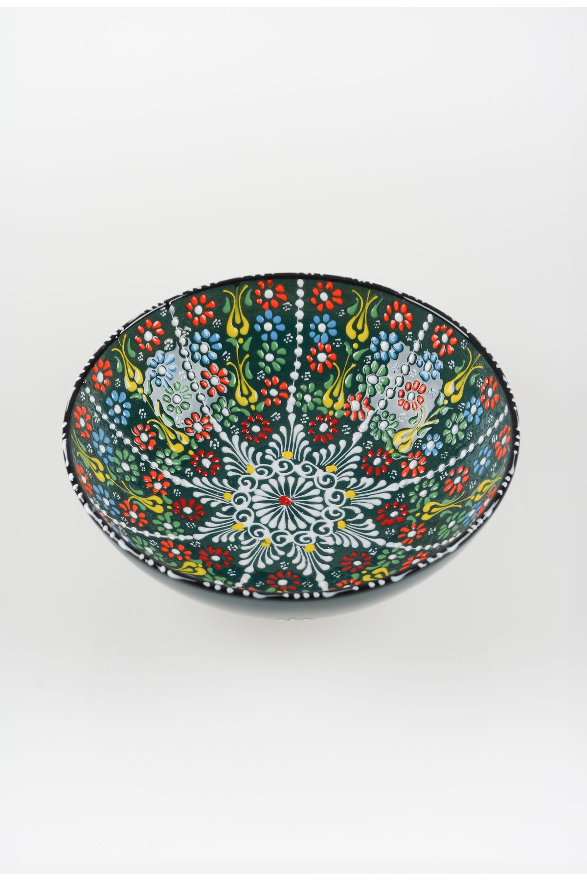 ADEN LİNA ART WORKSHOP 25 cm KOYU YEŞİL meyve kasesi Otantik Çini Desen Seramik Dantel Kase