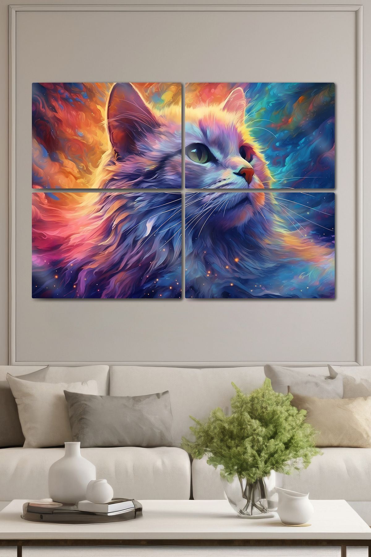 DekorHane Metal Parlak Baskı - Dekoratif Kedi Tablosu, Cat Art, Ev Ofis Dekorasyon