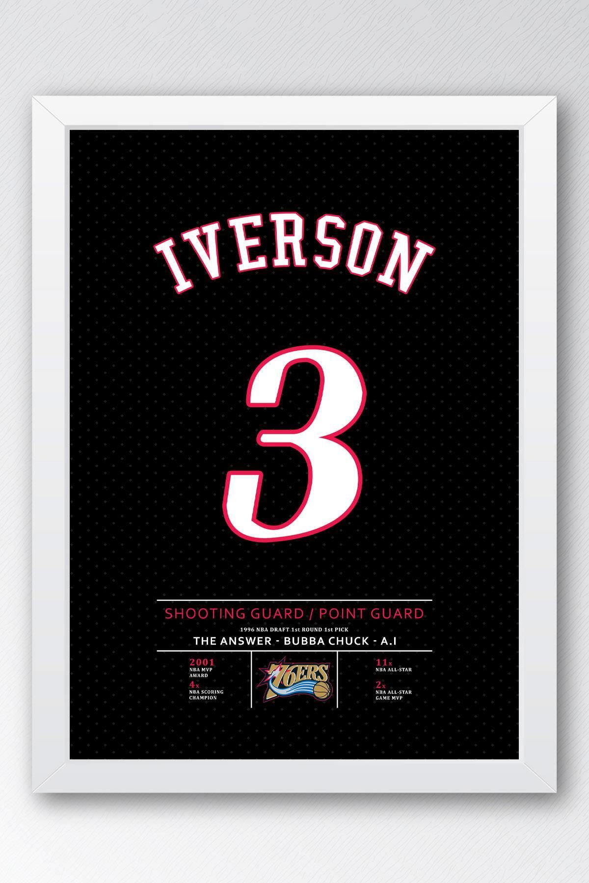 Saturn Allen Iverson Forma Çerçeveli Tablo -NBA Philadelphia 76ers Jersey