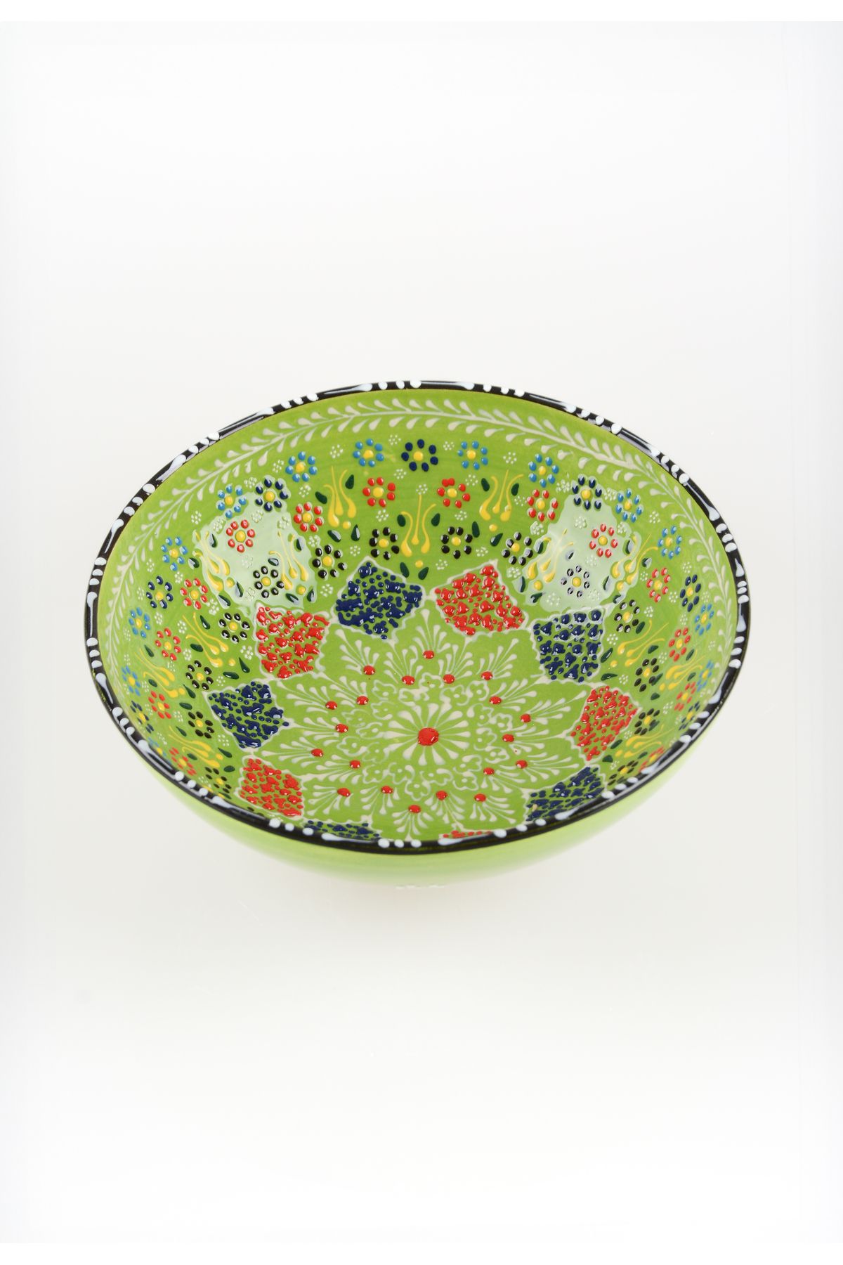 ADEN LİNA ART WORKSHOP 25 cm AÇIK YEŞİL meyve kasesi Otantik Çini Desen Seramik Dantel Kase