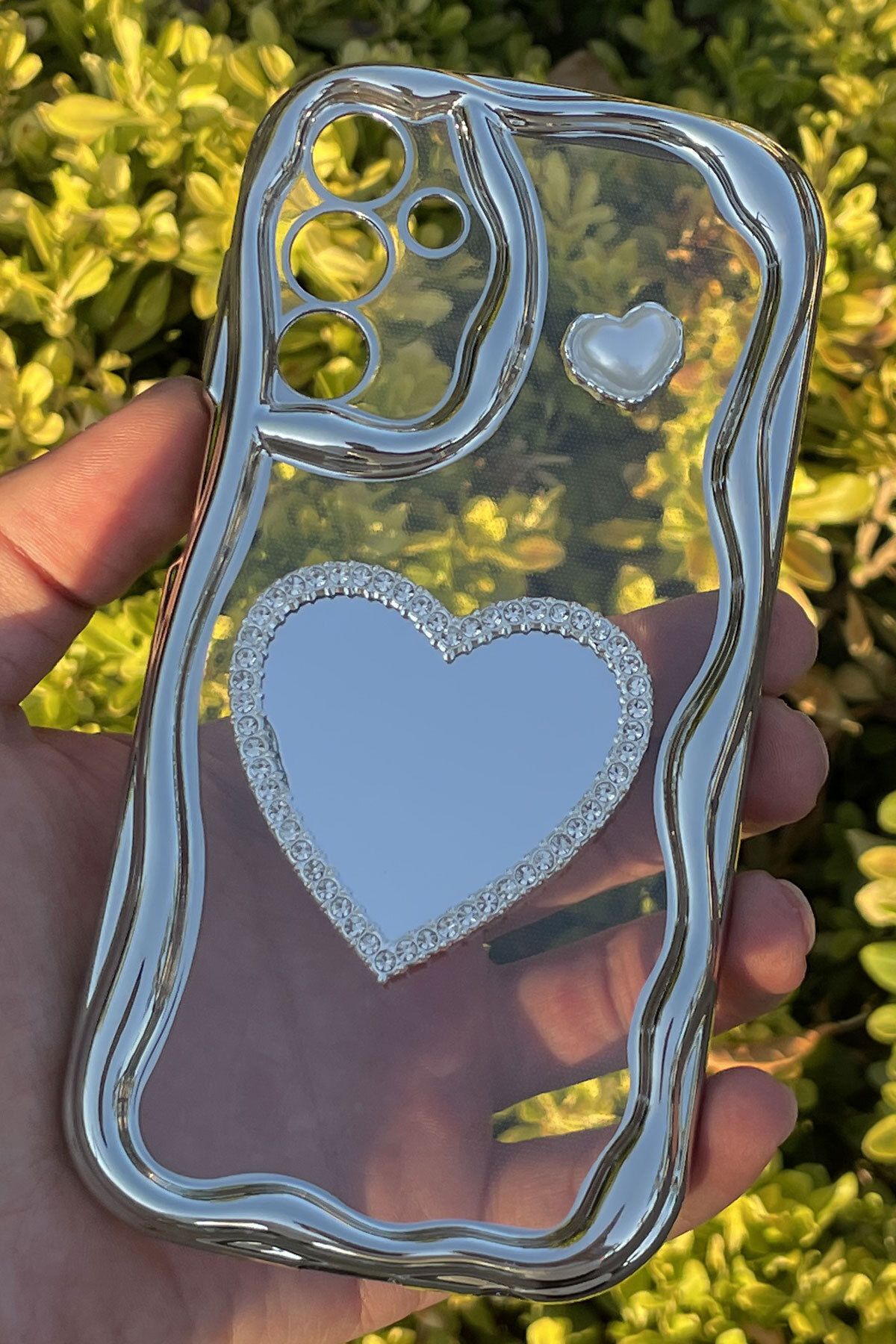 CEPSTOK Samsung Galaxy A15 Kılıf Gümüş Taşlı Darbe Önleyici Silikon Kapak
