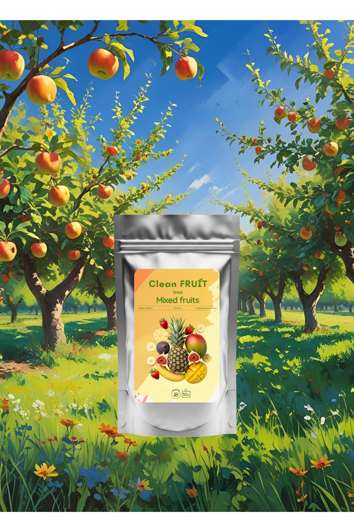 CLEAN FRUIT Kurutulmuş Karışık Meyve Paketi (Çilek , Ananas , Muz , İncir , Mango) 50 Gram