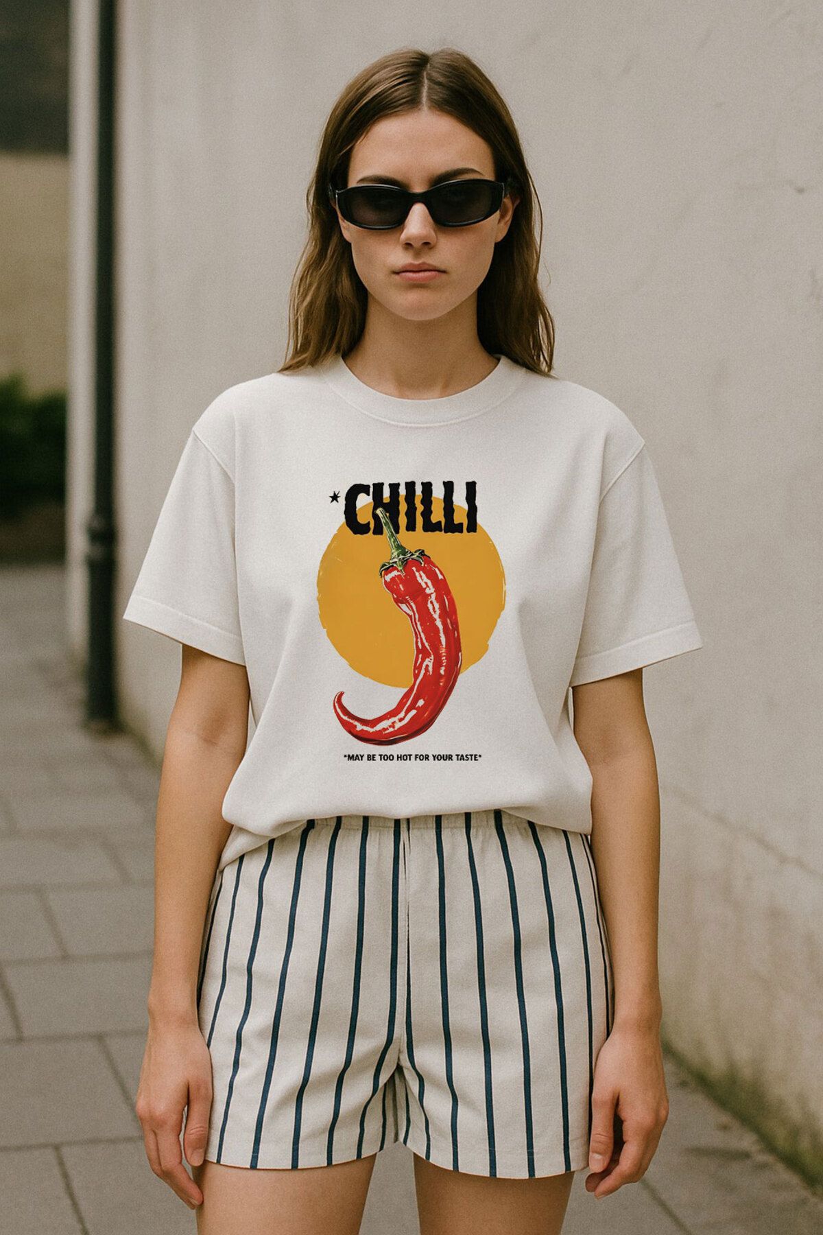 onsrawear Old Money StreetWear Kombin Chili Tasarım Baskılı Vintage Oversize %100 Pamuk Beyaz T-shirt