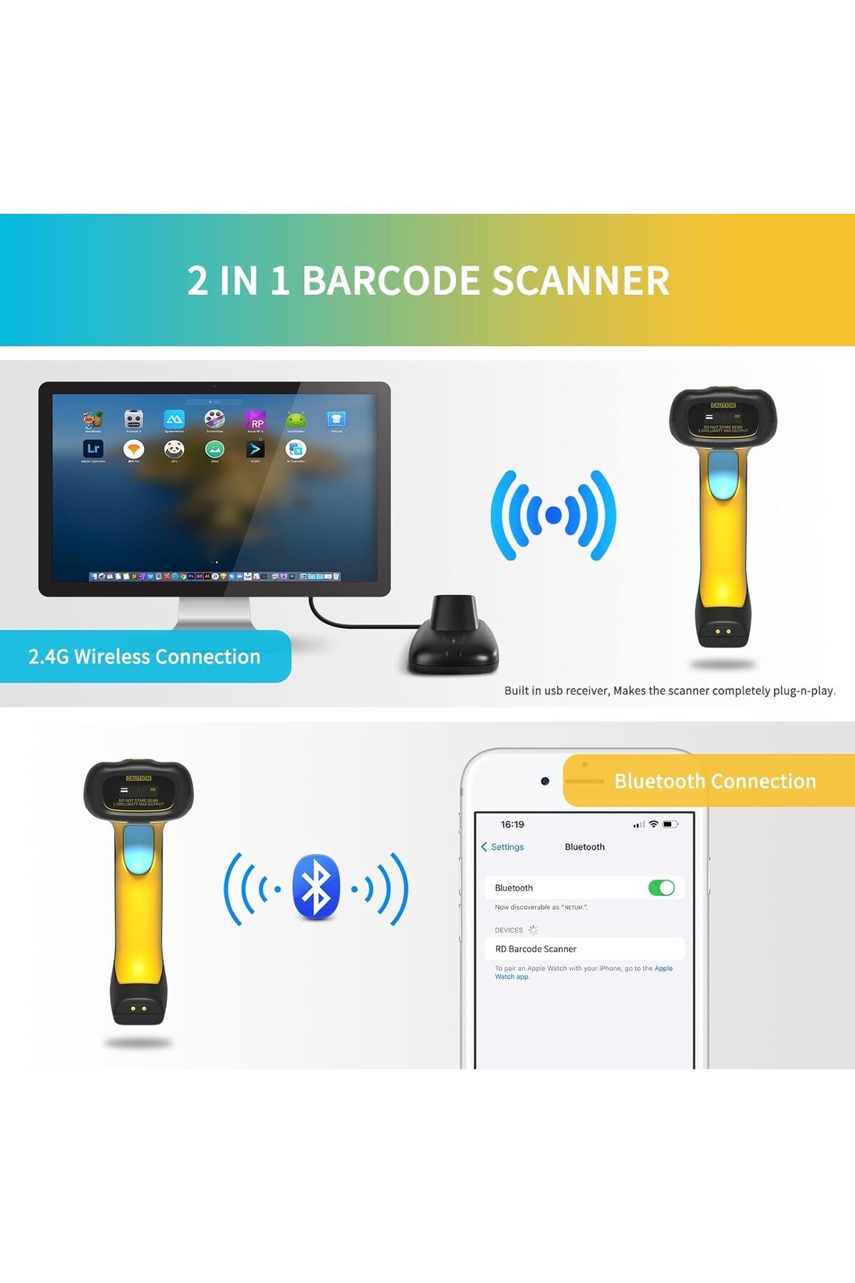 NETUM-Upgraded QR Industrial Bluetooth Barcode Scanner with Charging Dock, Wireless 2D 1D Bar Code R 7