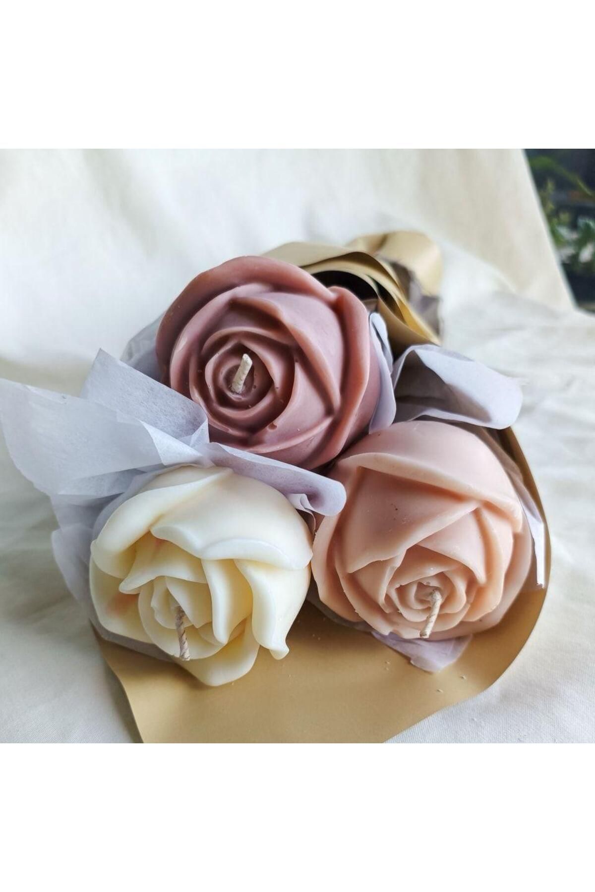 SCA CANDLE Dekoratif Mum Gül Mum 3 lü parça