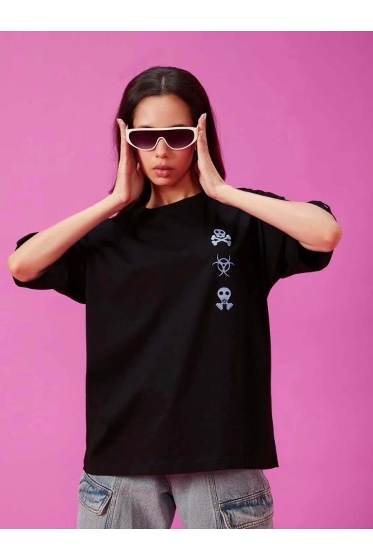 ZORM Trendy Oversize Siyah Baskılı T-shirt