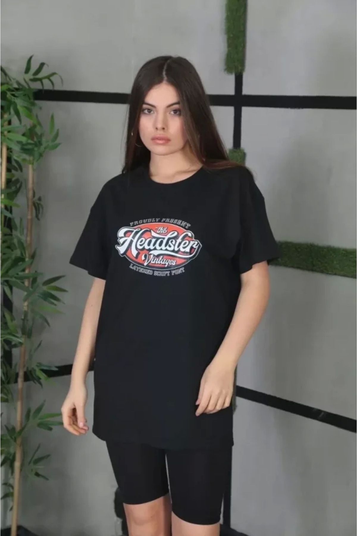 Omarı Baskılı Siyah Oversize T-Shirt