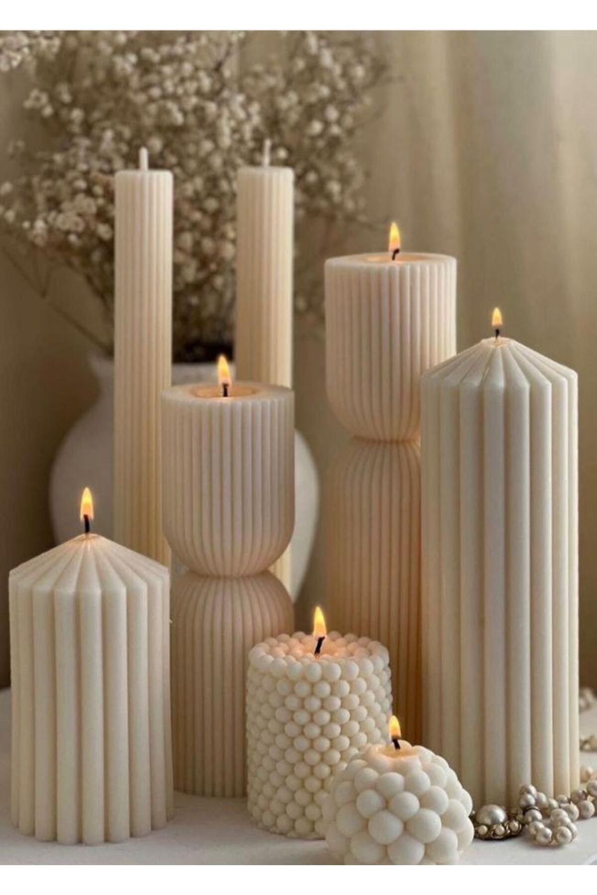 SCA CANDLE Dekoratif mum Çok gen +inci +Çizgili Şamdan Mum toplam 8 parça