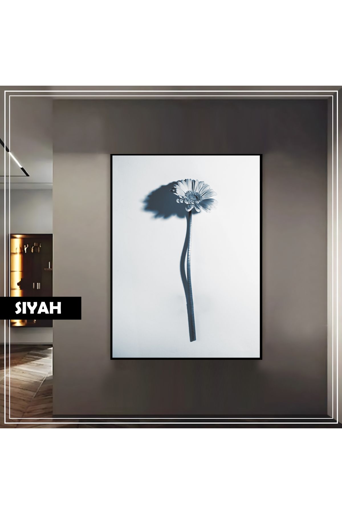 Harikabirev HARİKABİREV|MAVİ GRİ PAPATYA (DAISY) MODELİ|ÇERÇEVELİ TEMPERLİ CAM TABLO TEKLİ DİKEY