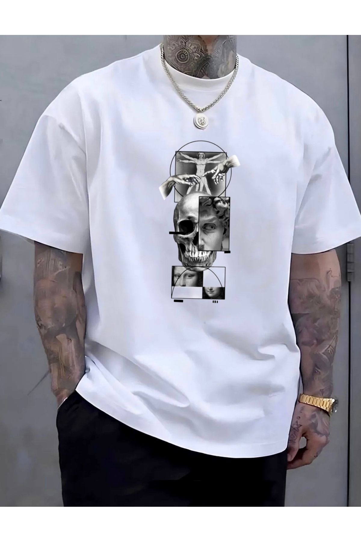 RPT MODA OVERSIZE RAHAT KALIP KURU KAFA BASKILI YÜKSEK KALİTE KUMAŞ ERKEK T-SHIRT