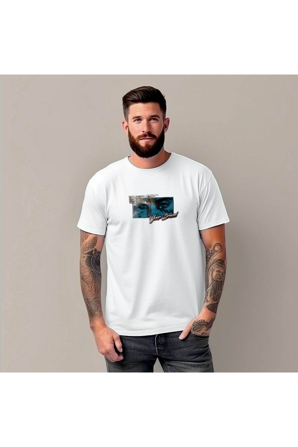 RPT MODA OVERSIZE RAHAT KALIP THE EYES BASKILI YÜKSEK KALİTE KUMAŞ ERKEK T-SHIRT