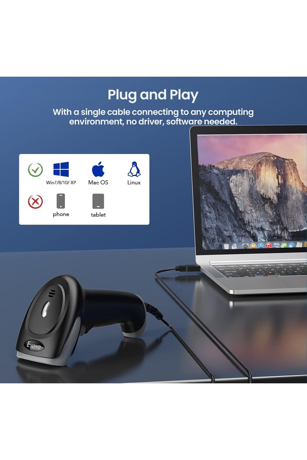 Eyoyo-2D QR Handheld Wired Barcode Scanner, USB Connection for Stable and Fast Scanning 3