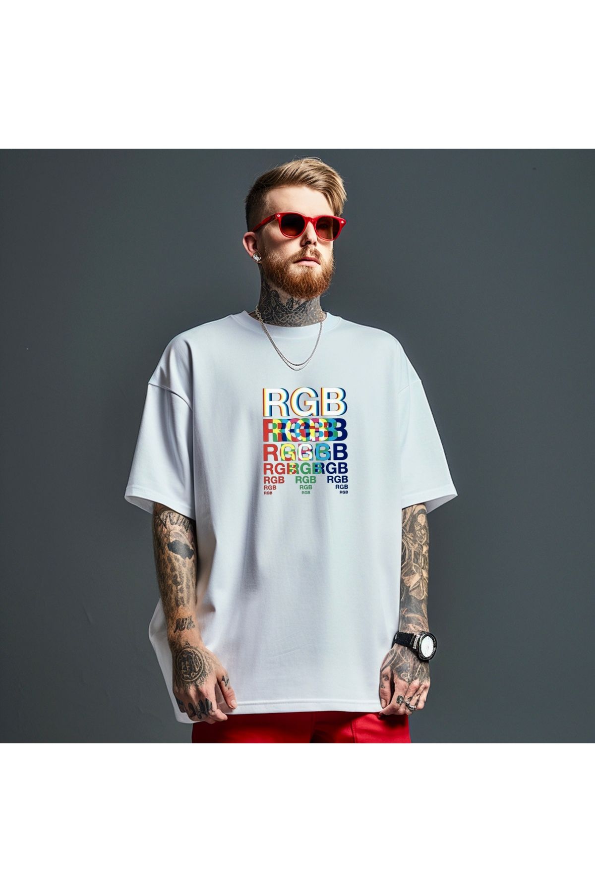 RPT MODA OVERSIZE RAHAT KALIP RGB BASKILI YÜKSEK KALİTE KUMAŞ ERKEK T-SHIRT