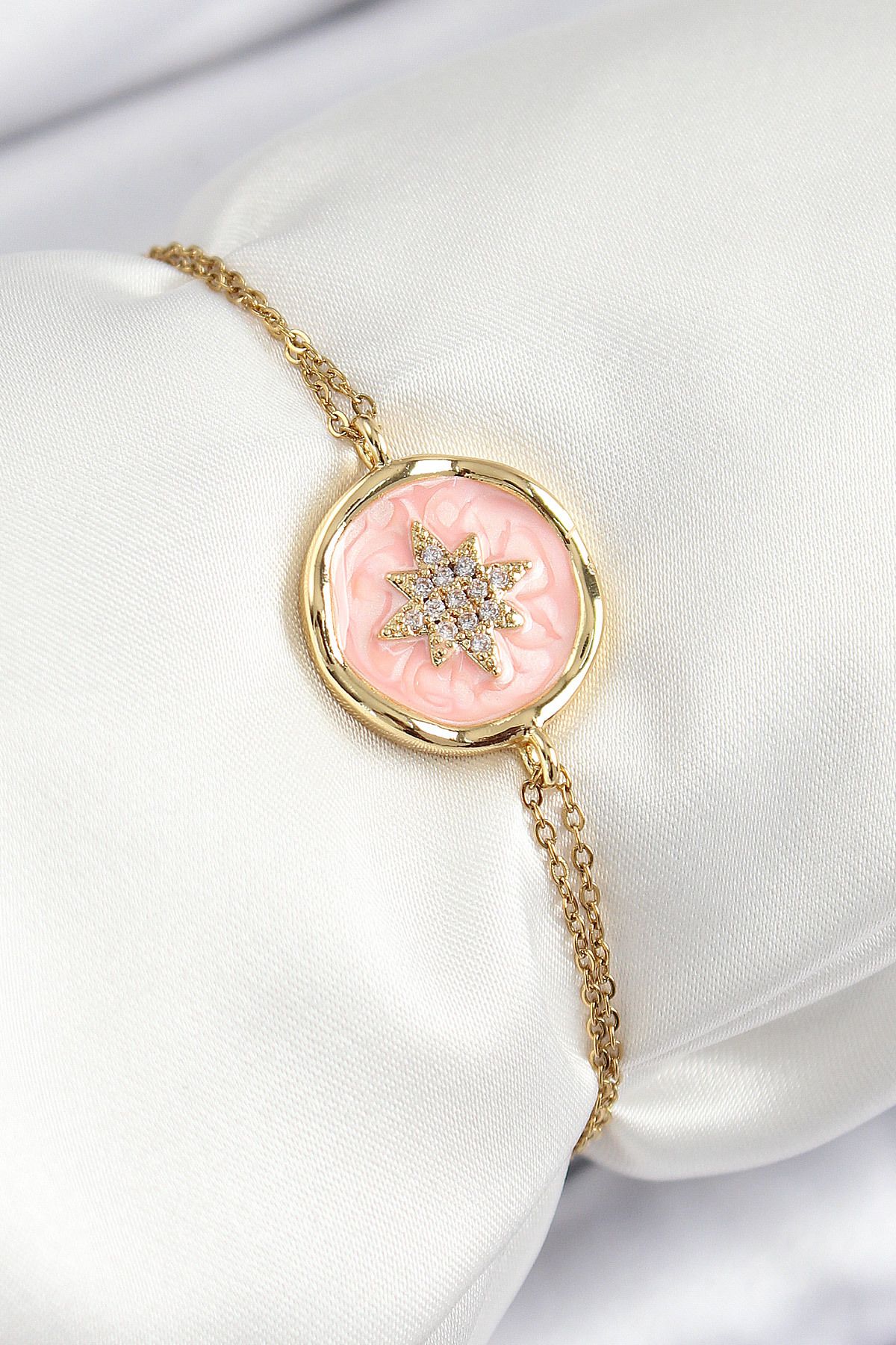 callerrons accessories Zincir Pembe Mineli Sanatsal Portre Kuzey Yıldızı Model Gold Renk Kadın Bileklik - EBJ250628W35839