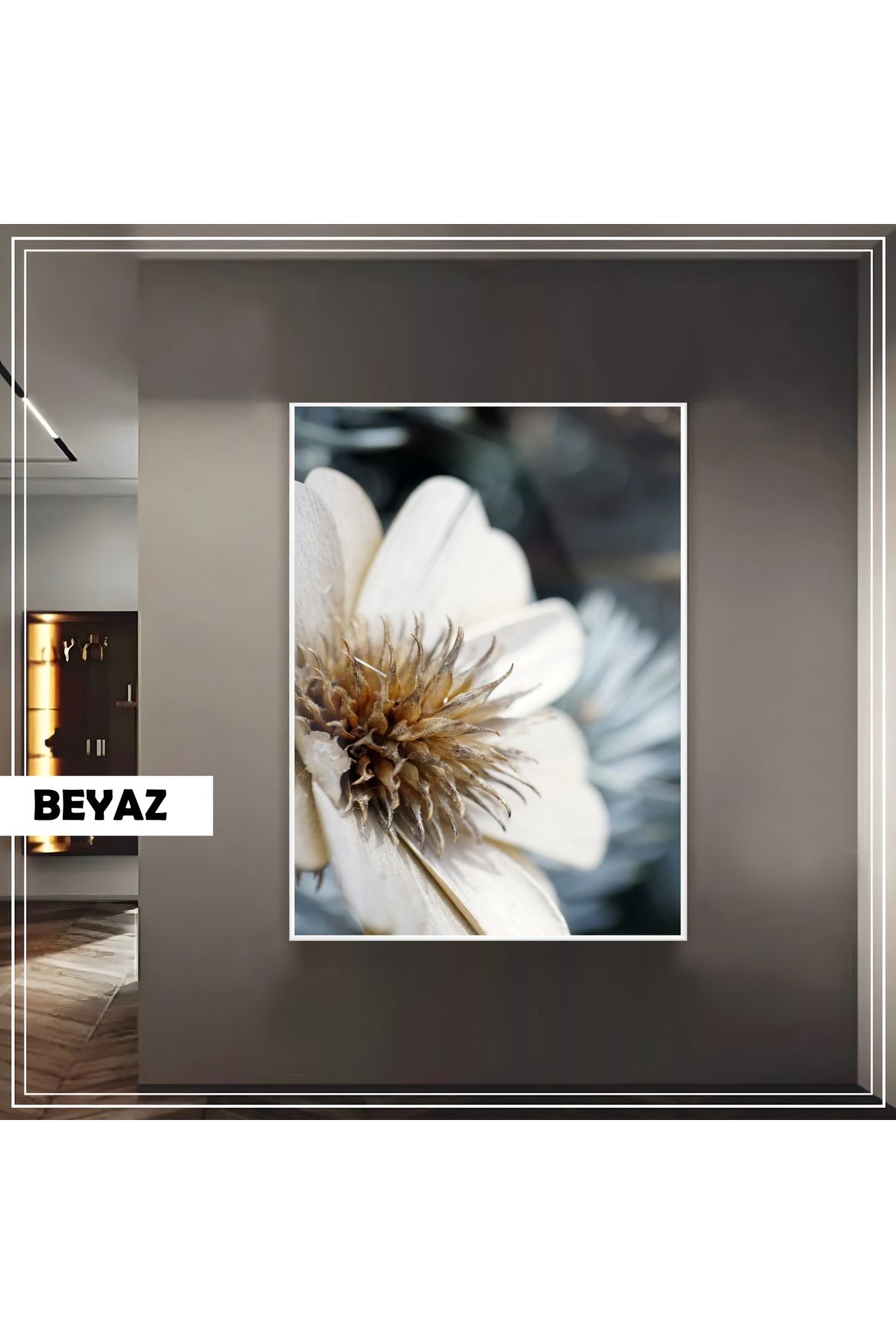 Harikabirev HARİKABİREV|SOFT GARDENYA ÇİÇEK MODELİ (MACRO|ÇERÇEVELİ TEMPERLİ CAM TABLO TEKLİ DİKEY