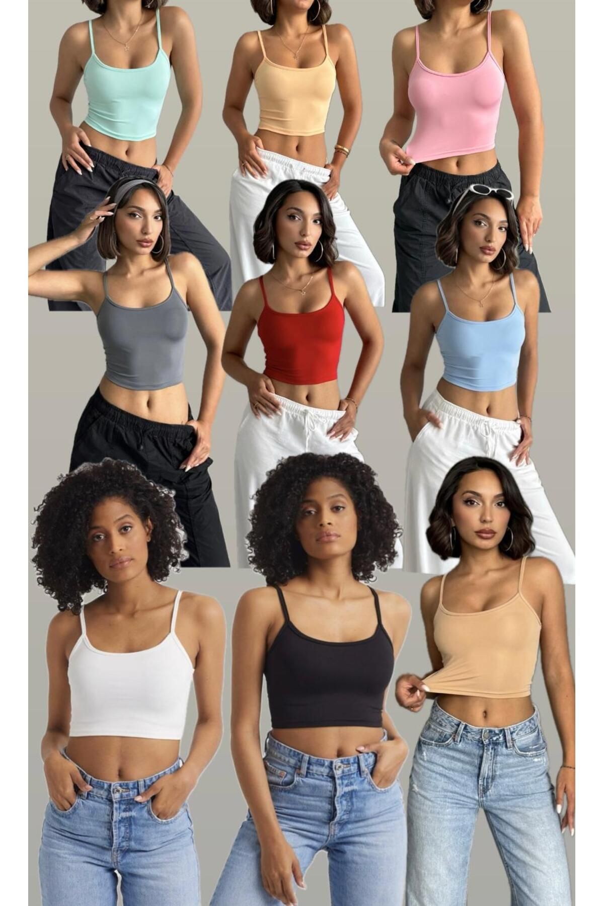 The Base Kadın Avantajlı 9'lu Paket İp Askılı Crop Top