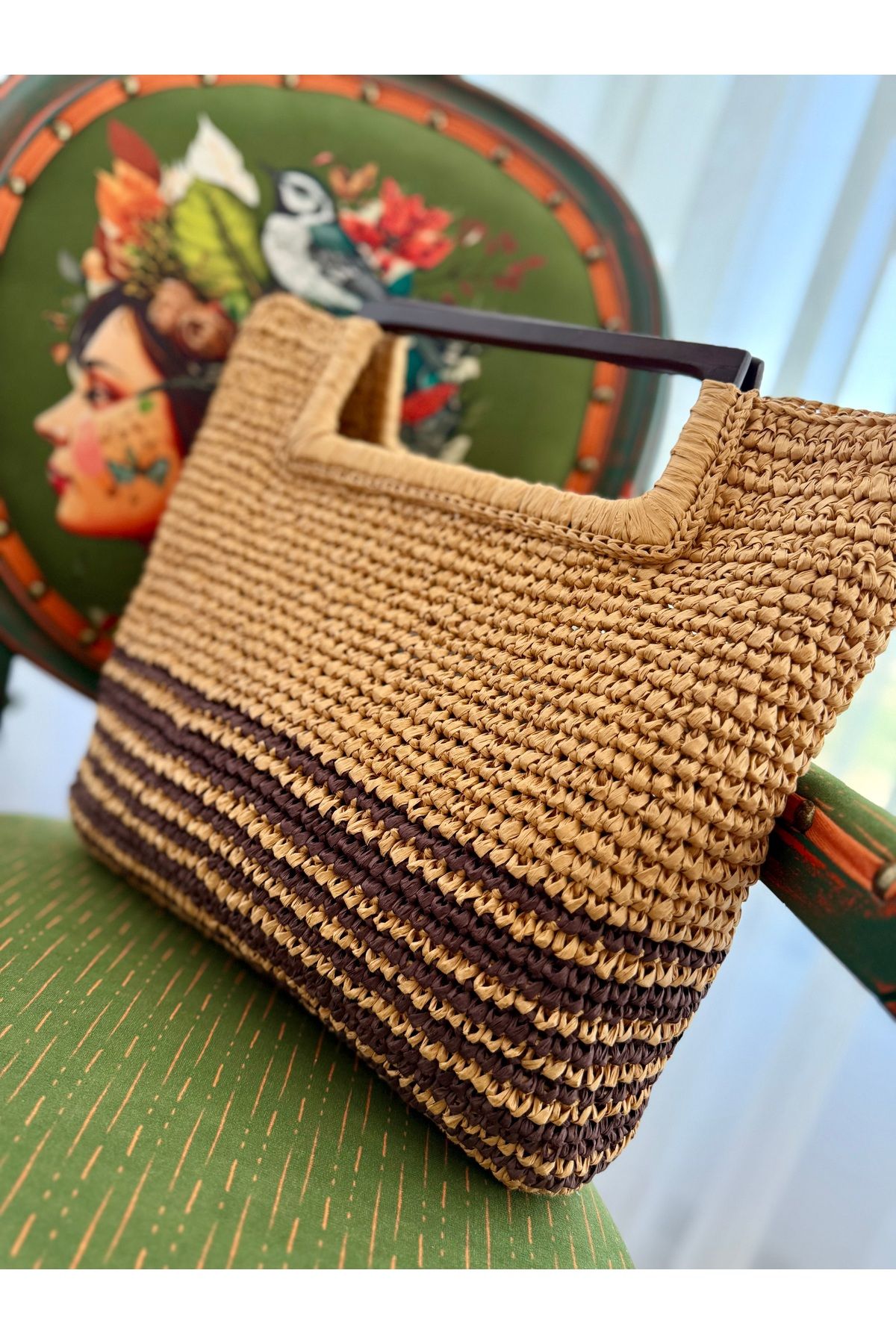 YELİZ HANDMADE El örgüsü hasır çanta Rafya çanta