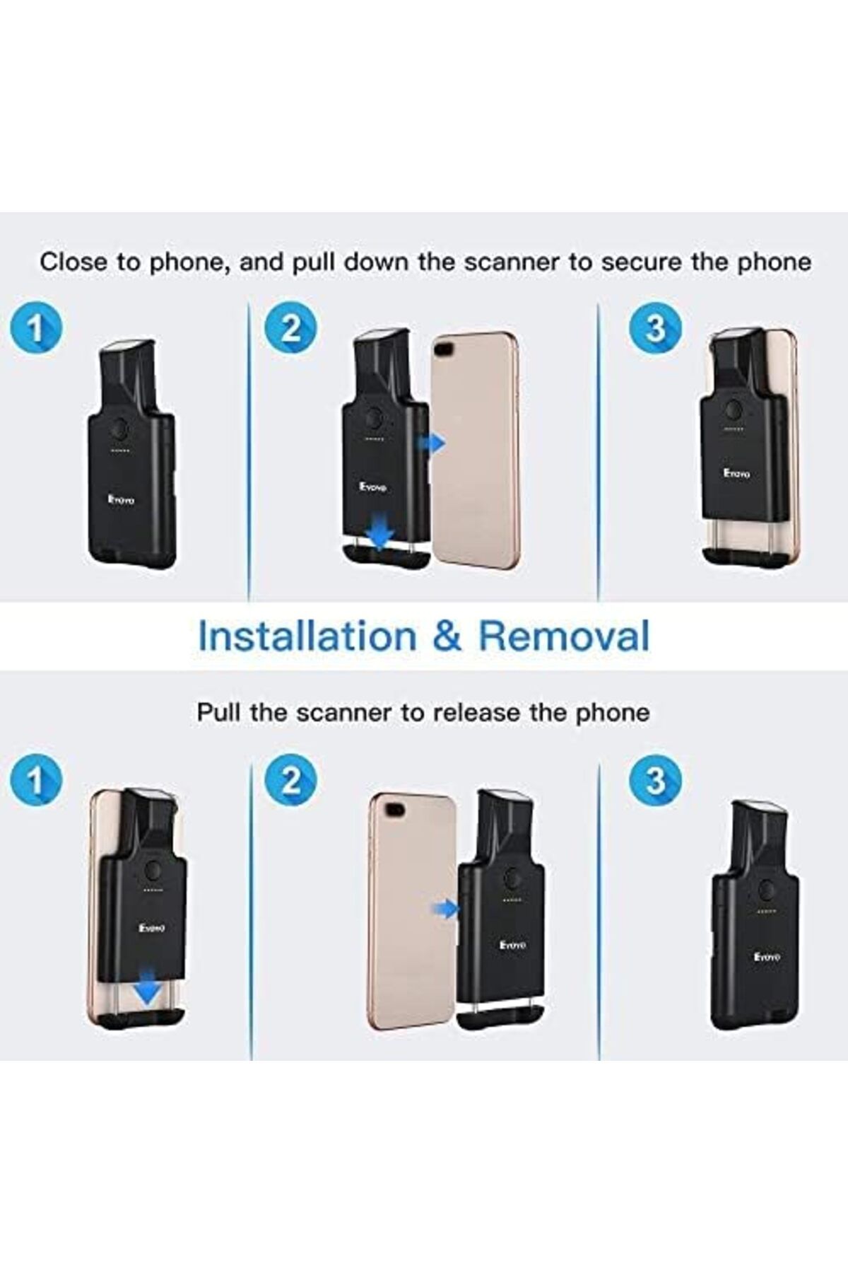 Eyoyo-Upgraded Eyoyo QR Code Scanner Bluetooth Android Barcode Scanner, Portable Back Clip Wireless 1D 2D 7