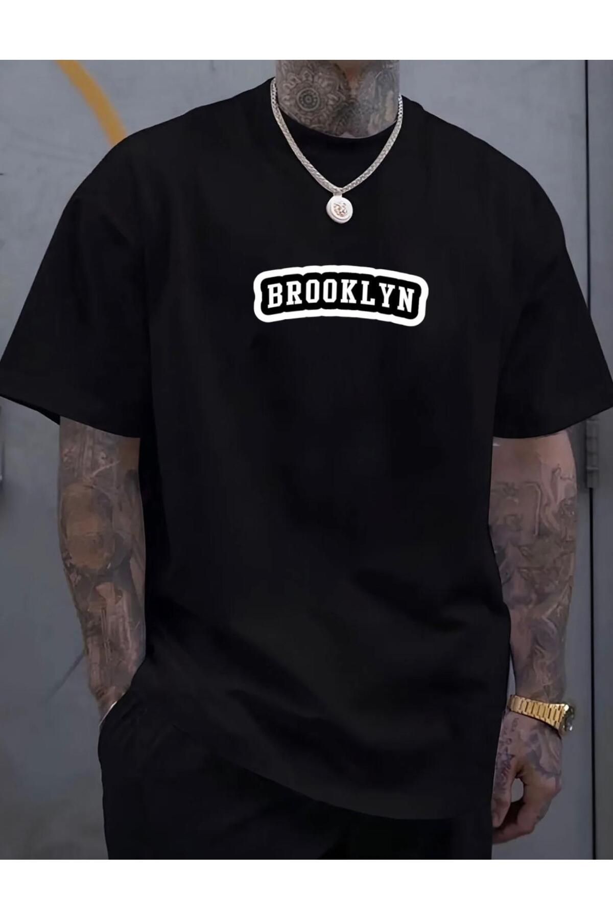 RPT MODA OVERSIZE RAHAT KALIP BROOKLYN BASKILI YÜKSEK KALİTE KUMAŞ ERKEK T-SHIRT