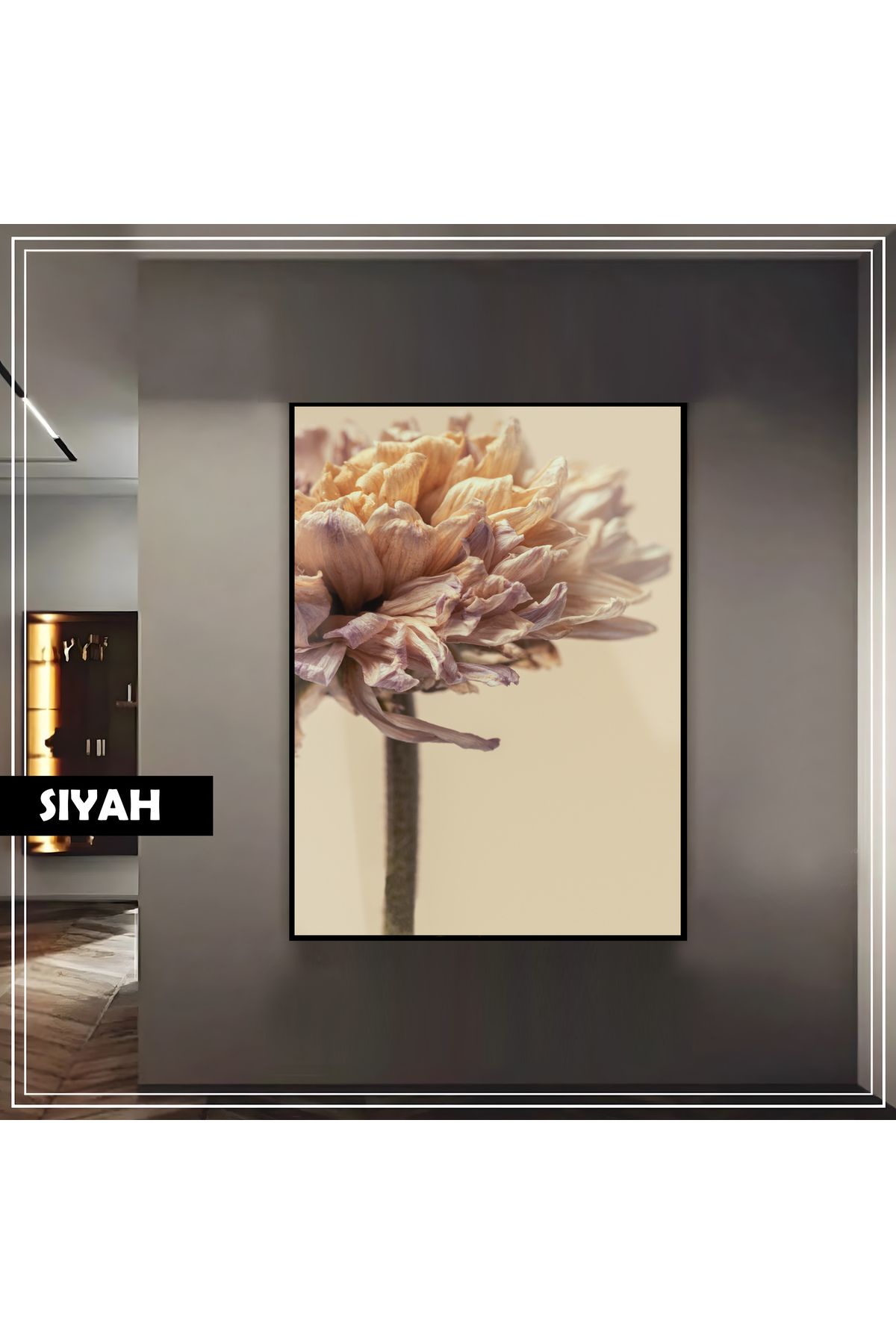 Harikabirev HARİKABİREV|KREM KURU ÇİÇEK MODEL (DRIED FLOWER) |ÇERÇEVELİ TEMPERLİ CAM TABLO TEKLİ DİKEY