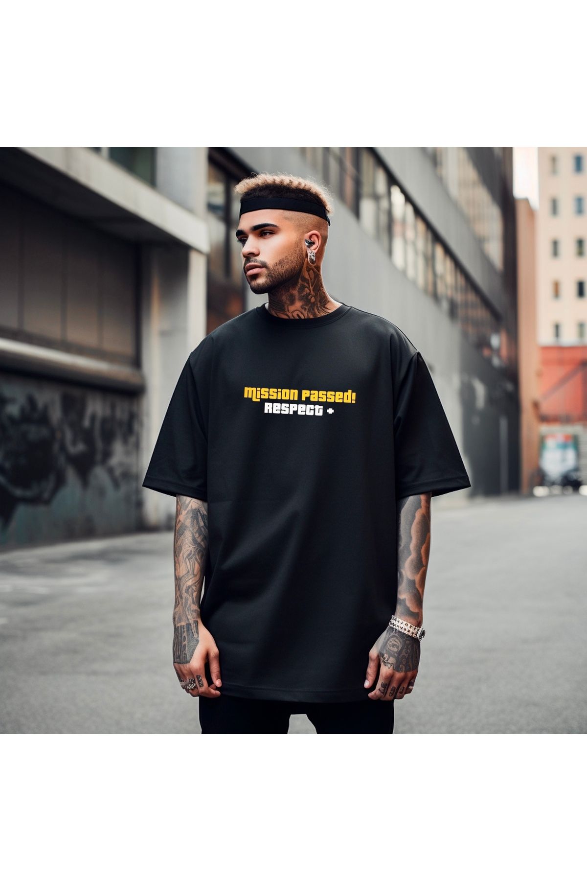 RPT MODA OVERSIZE RAHAT KALIP MISSION PASS BASKILI YÜKSEK KALİTE KUMAŞ ERKEK T-SHIRT