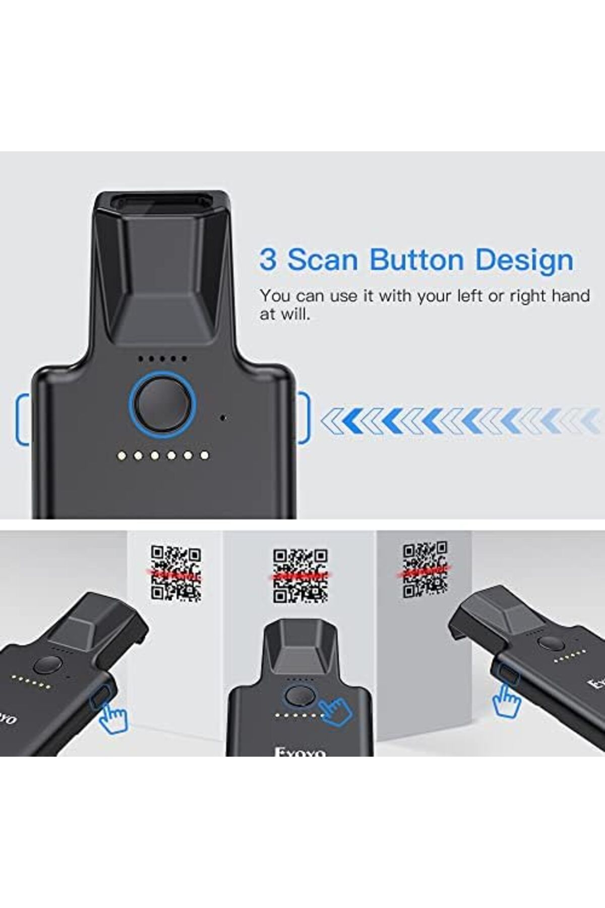 Eyoyo-Upgraded Eyoyo QR Code Scanner Bluetooth Android Barcode Scanner, Portable Back Clip Wireless 1D 2D 5