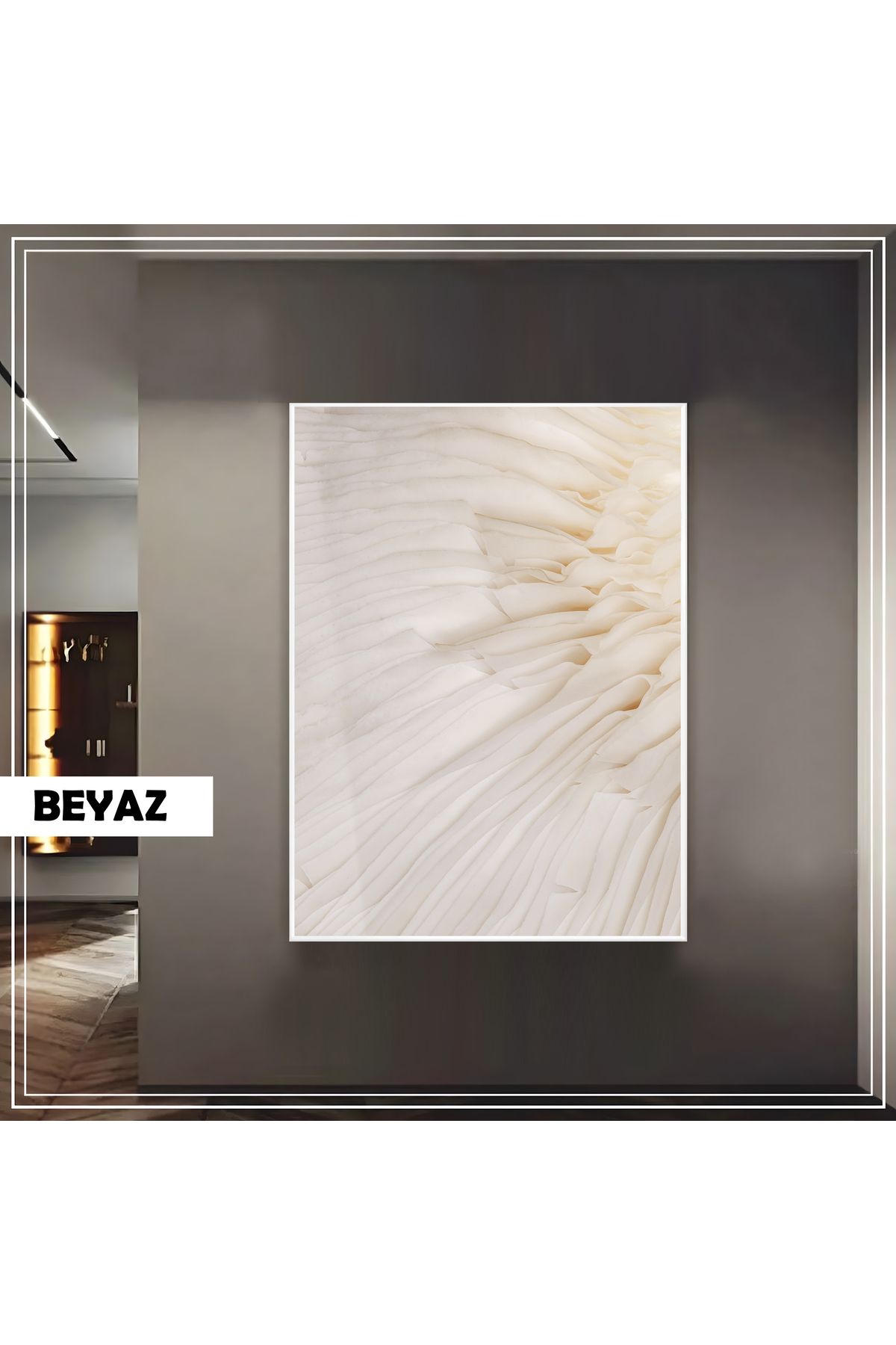 Harikabirev HARİKABİREV| PASTEL KREM RENK MANTAR MODEL |ÇERÇEVELİ TEMPERLİ CAM TABLO TEKLİ DİKEY
