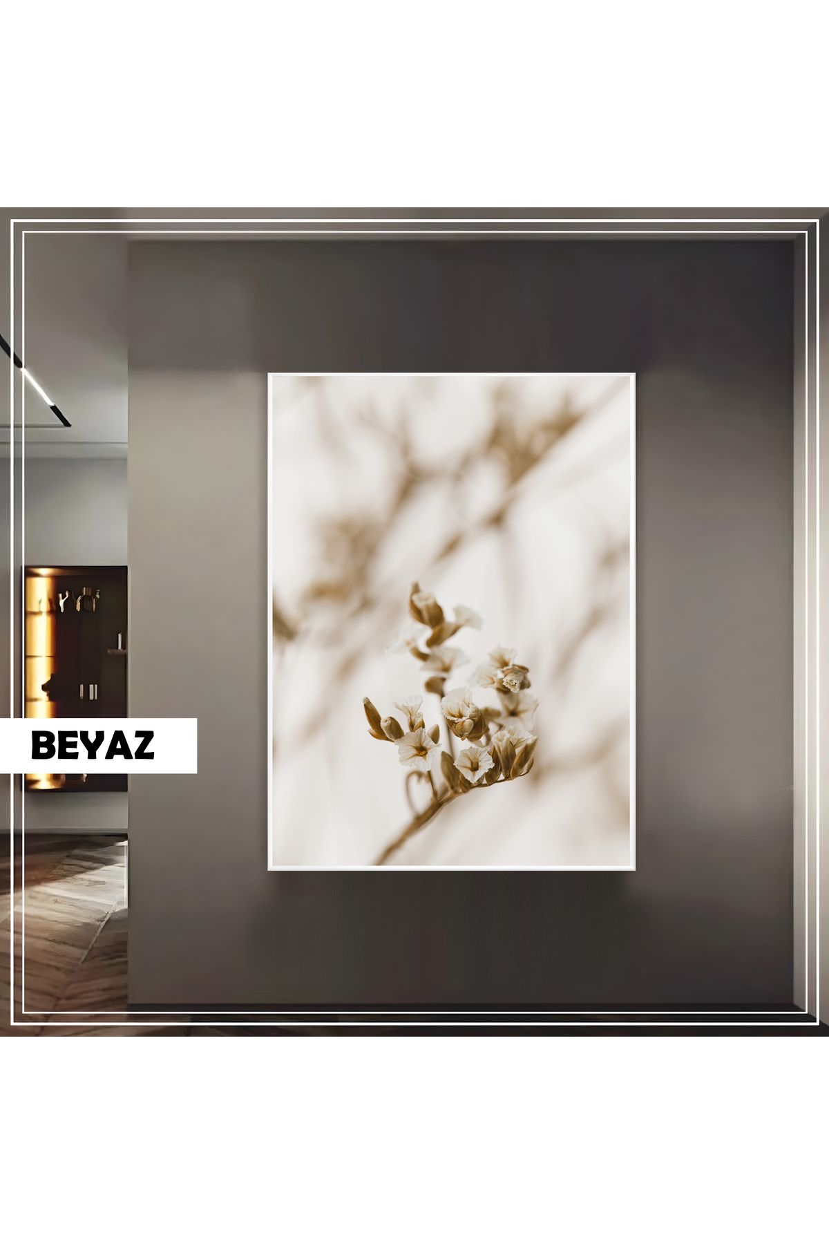 Harikabirev HARİKABİREV| PASTEL KREM RENK ÇİÇEK DALI MODEL |ÇERÇEVELİ TEMPERLİ CAM TABLO TEKLİ DİKEY