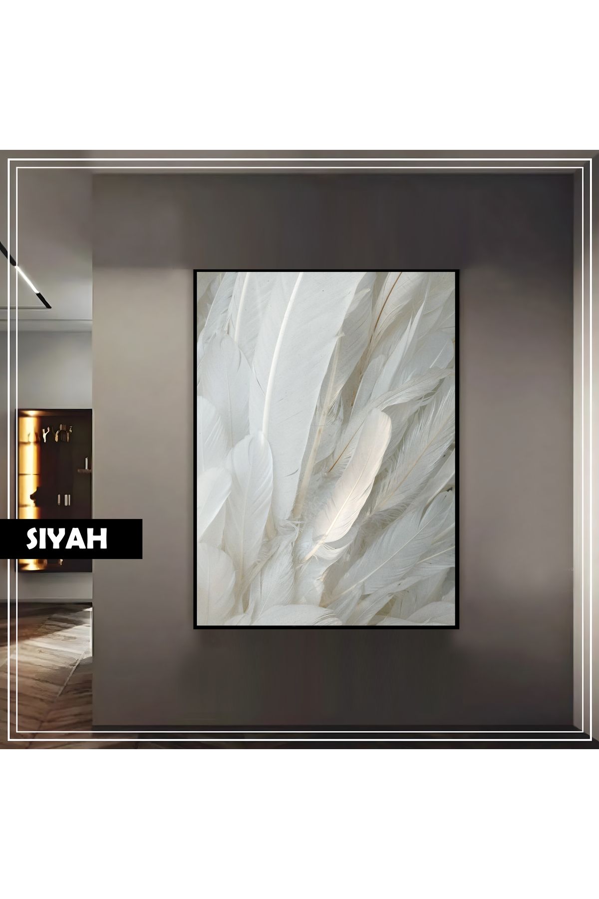 Harikabirev HARİKABİREV| BEYAZ TÜY (FEATHER) MODELİ |ÇERÇEVELİ TEMPERLİ CAM TABLO TEKLİ DİKEY