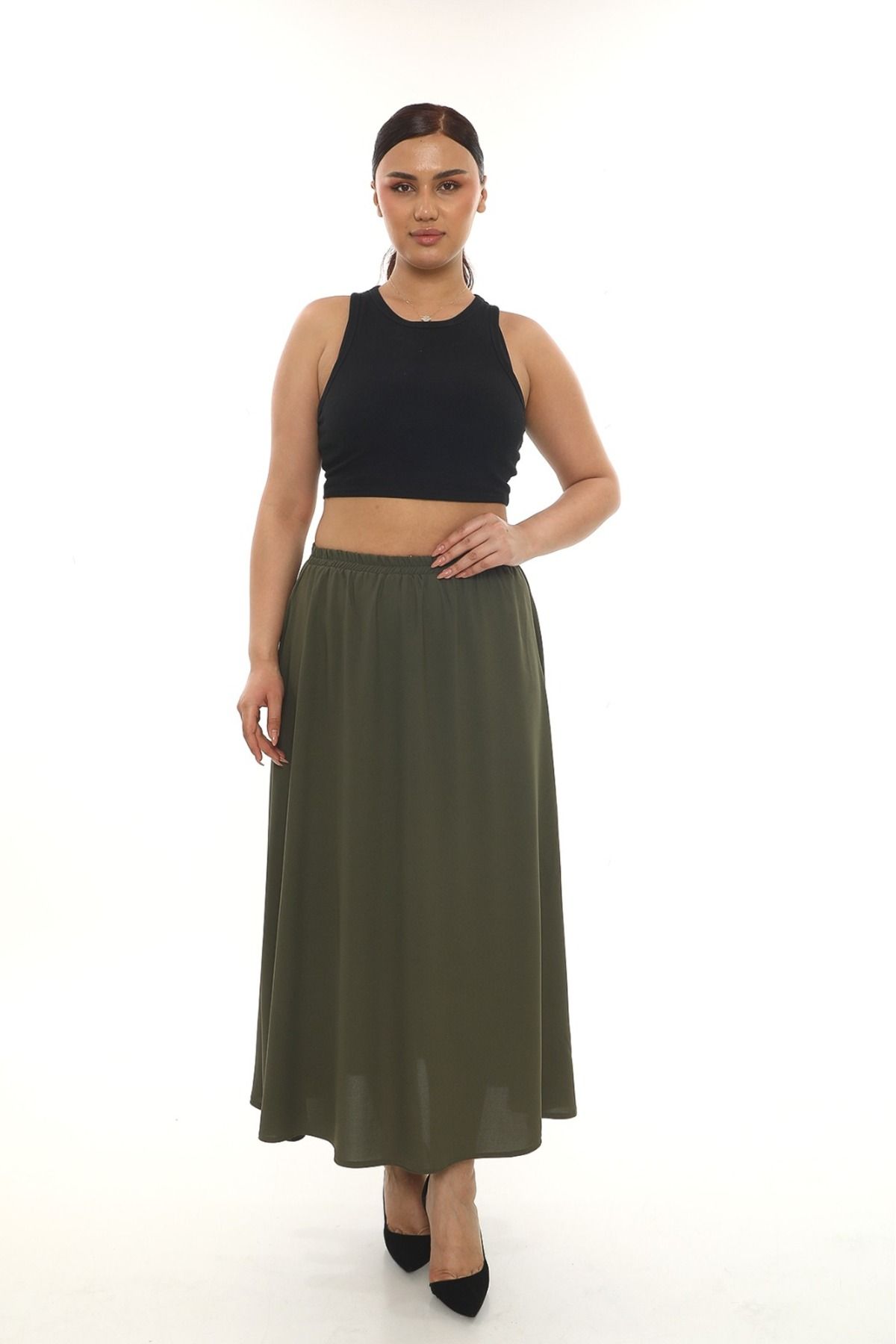 Butik Kadın lastikli büyük beden kloş etek
