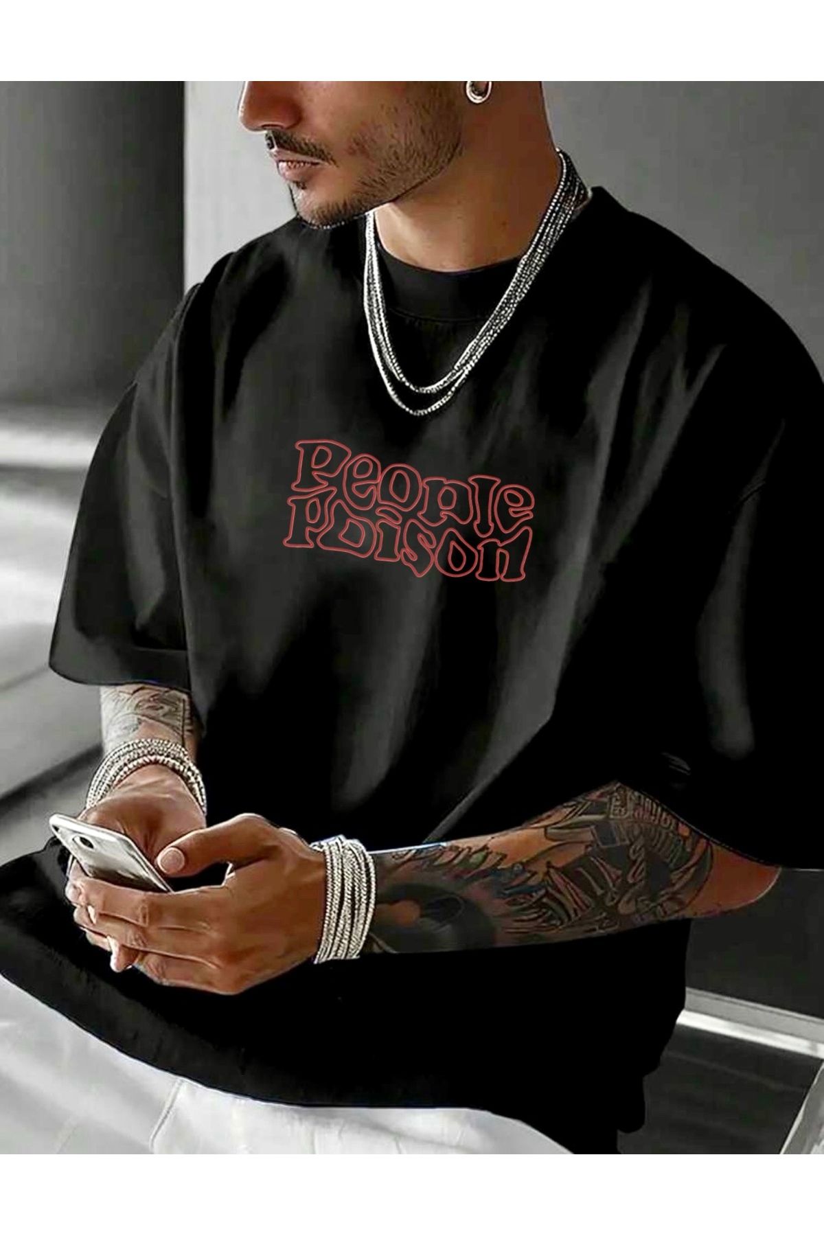 RPT MODA OVERSIZE RAHAT KALIP PEOPLE BASKILI YÜKSEK KALİTE KUMAŞ ERKEK T-SHIRT