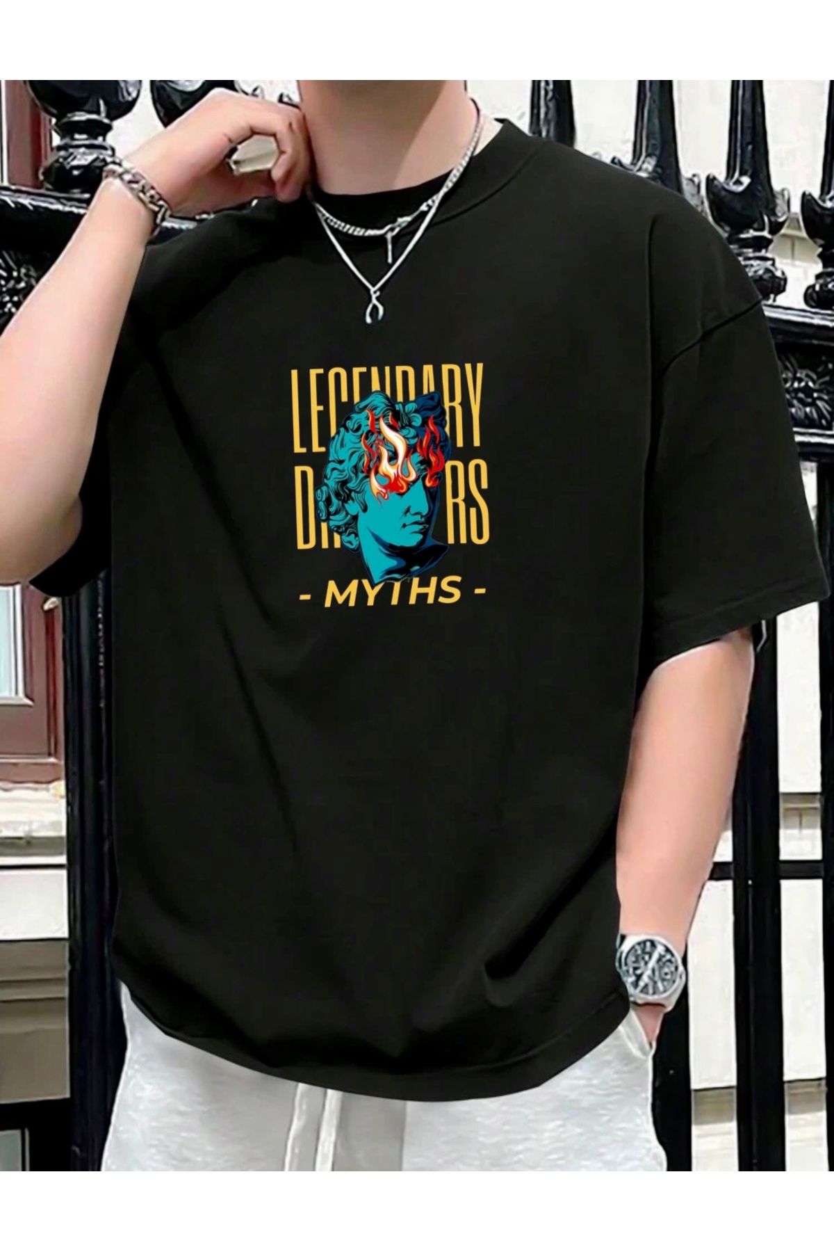 RPT MODA OVERSIZE RAHAT KALIP LEGENDRY BASKILI YÜKSEK KALİTE KUMAŞ ERKEK T-SHIRT