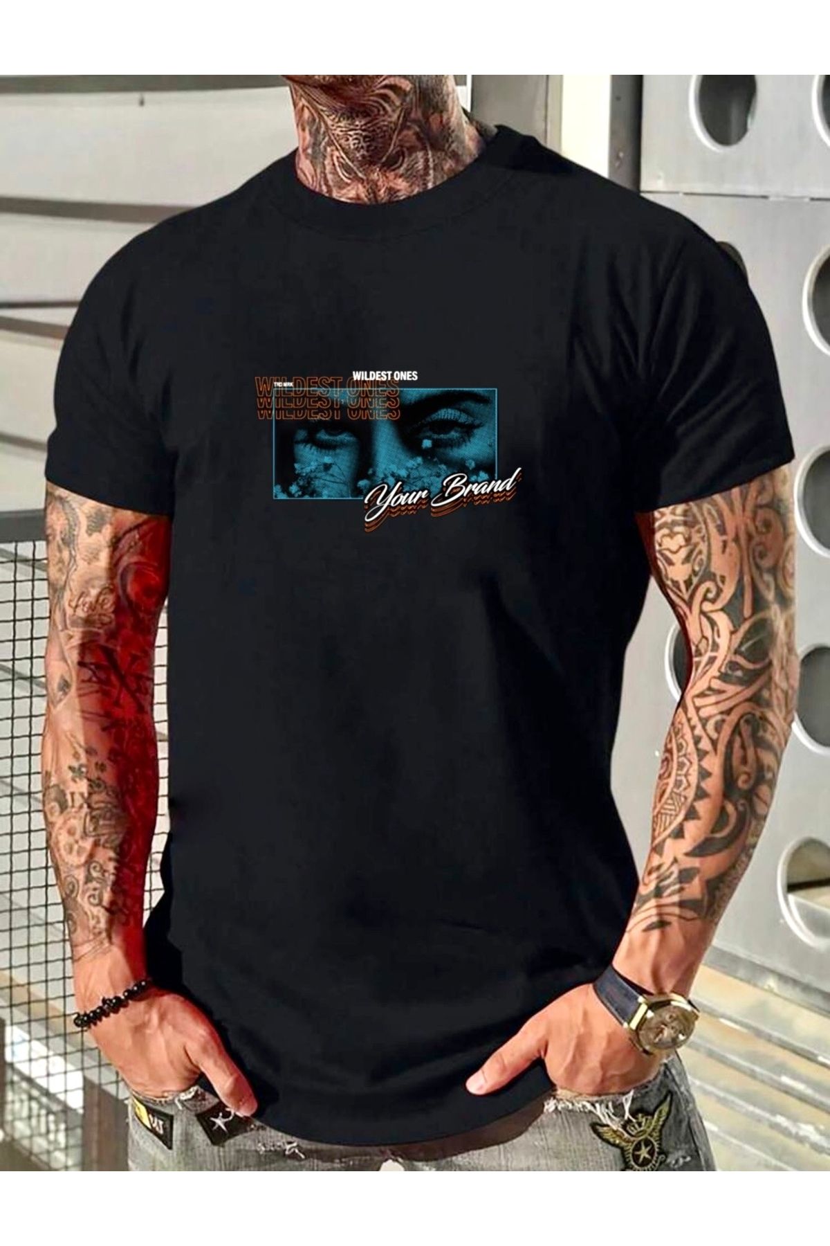 RPT MODA OVERSIZE RAHAT KALIP THE EYES BASKILI YÜKSEK KALİTE KUMAŞ ERKEK T-SHIRT