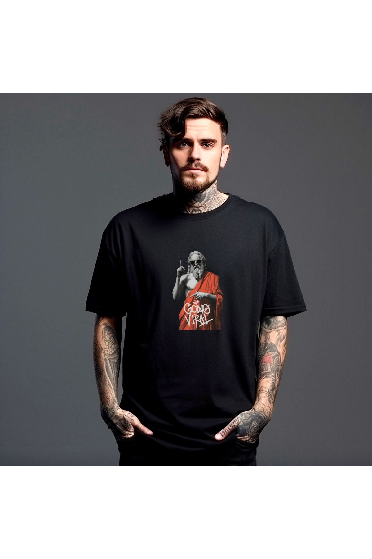 RPT MODA OVERSIZE RAHAT KALIP THE VIRAL BASKILI YÜKSEK KALİTE KUMAŞ ERKEK T-SHIRT