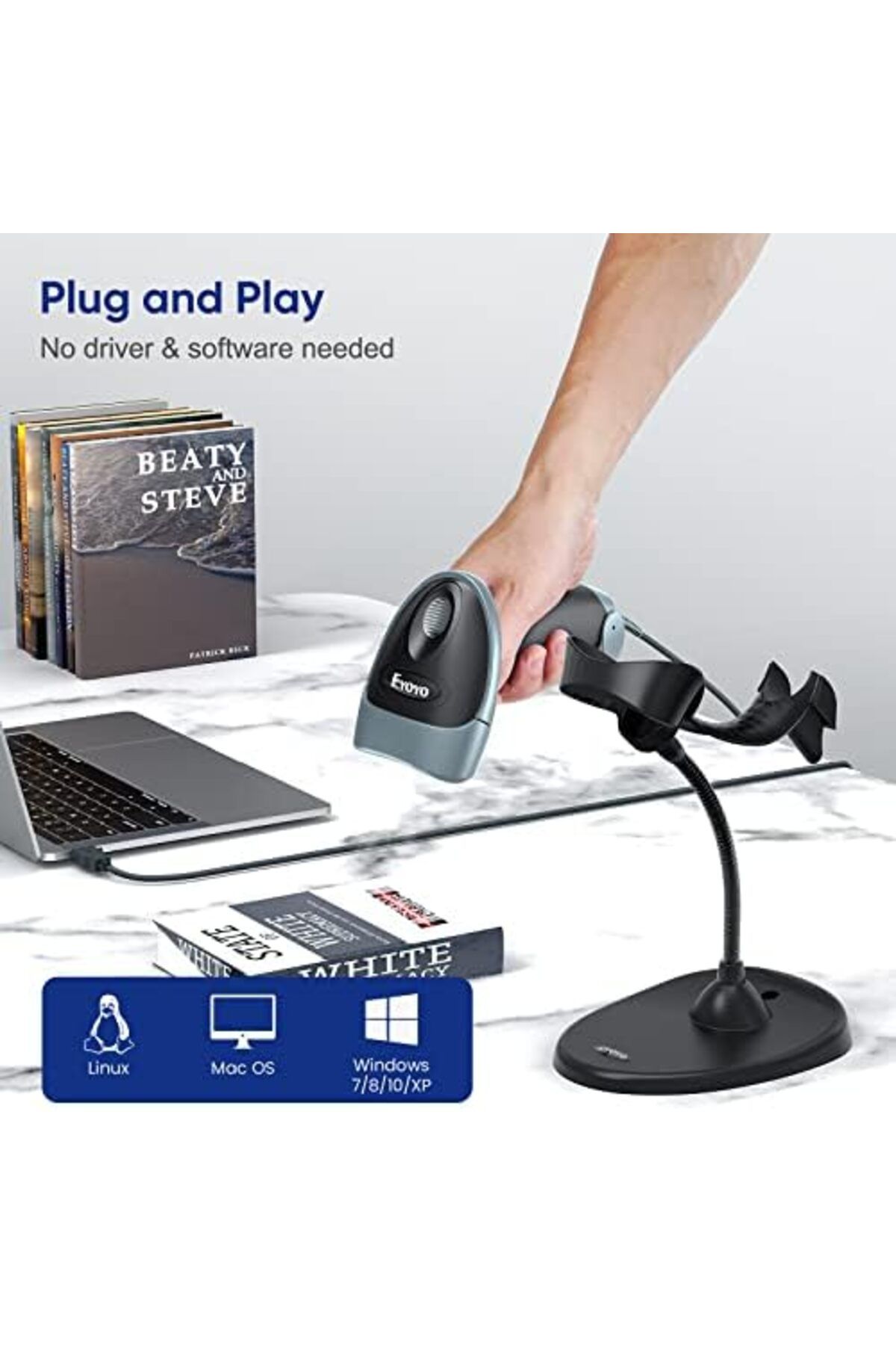 Eyoyo-Handheld 2D Barcode Scanner with Gooseneck Stand, Automatic USB Wired QR Code Scanner 4
