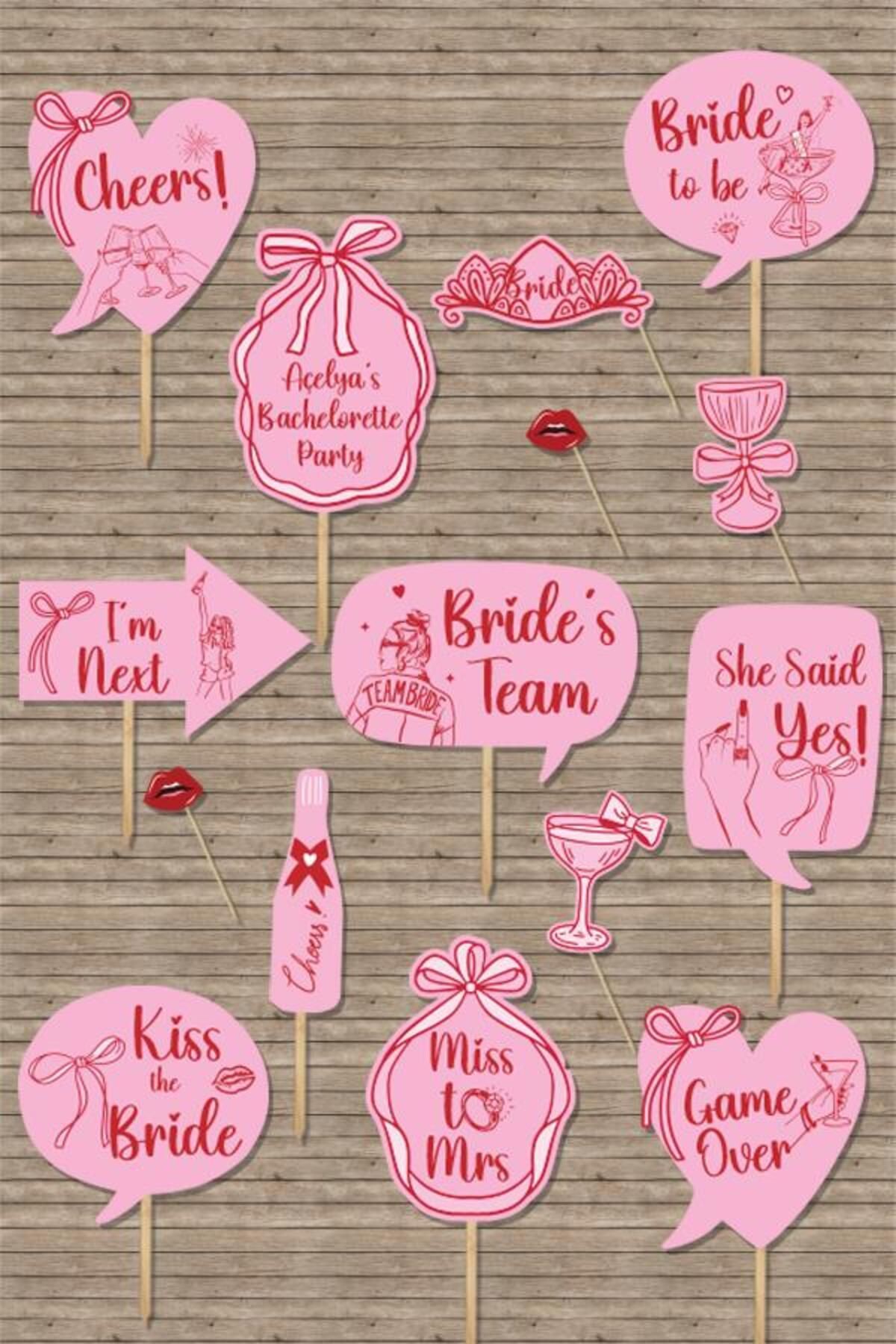 PEKSHOP Kırmızı Fiyonklar Bekarlığa Veda Konuşma Balonları Seti Bride To Be Parti Pankartları