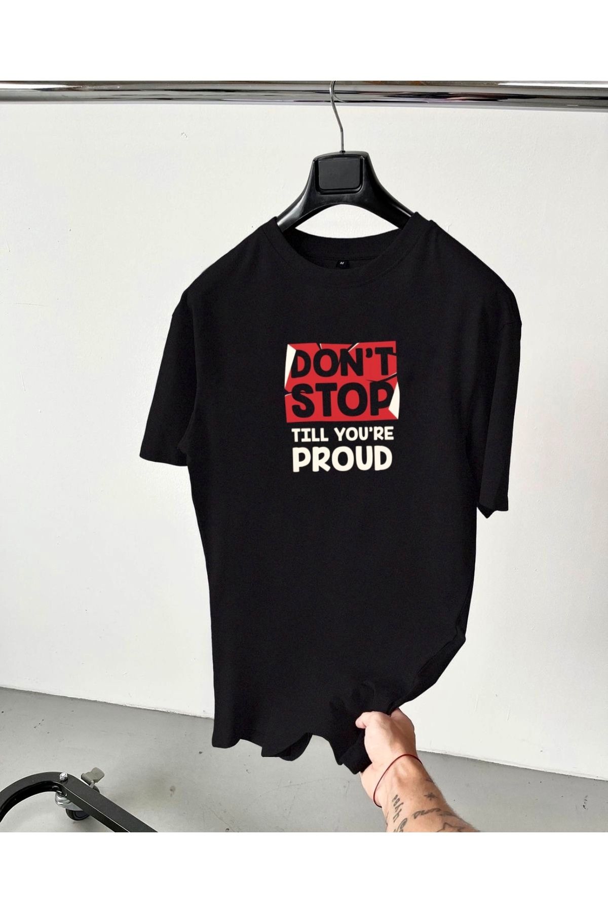 RPT MODA OVERSIZE RAHAT KALIP DONT STOP BASKILI YÜKSEK KALİTE KUMAŞ ERKEK T-SHIRT