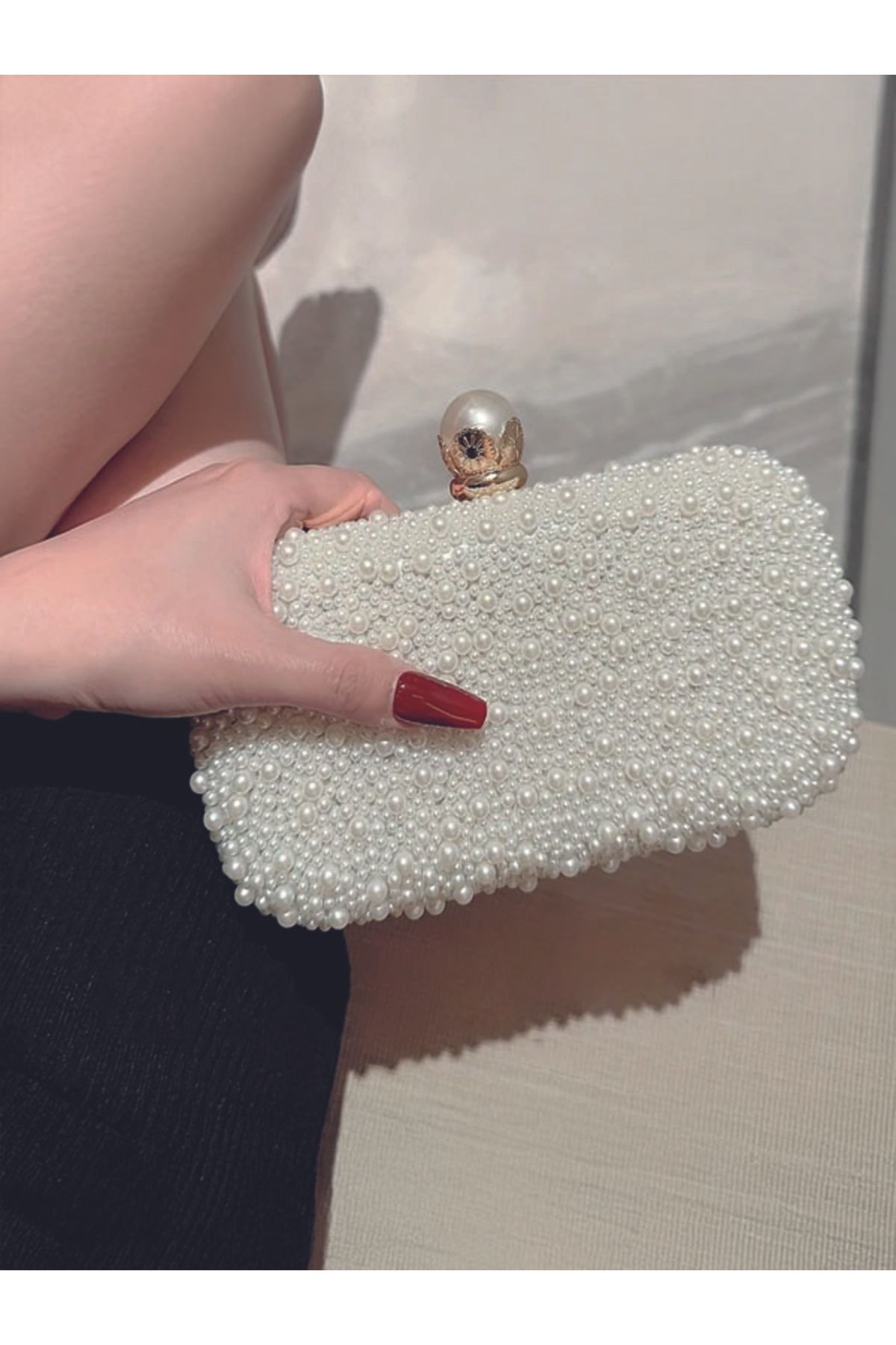 ÇANTA Vintage Clutch Çanta İnci Süsleme Akşam Çantası, Çıkarılabilir Zincir Askısı Düğün Abiye Çanta