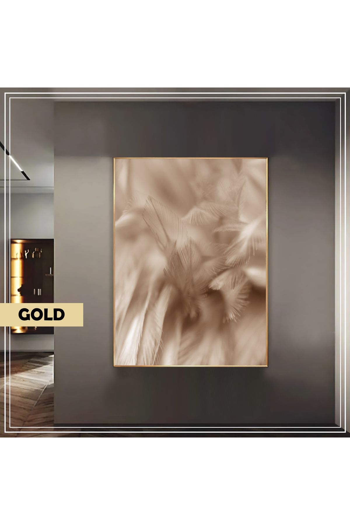 Harikabirev HARİKABİREV|SOFT KREM TÜY MODELİ (FEATHER) |ÇERÇEVELİ TEMPERLİ CAM TABLO TEKLİ DİKEY