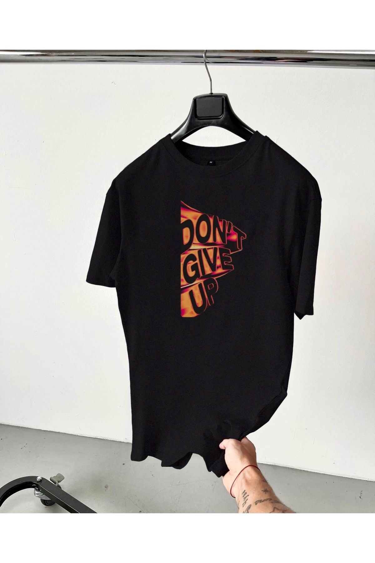 RPT MODA OVERSIZE RAHAT KALIP DONT GIVE UP BASKILI YÜKSEK KALİTE KUMAŞ ERKEK T-SHIRT