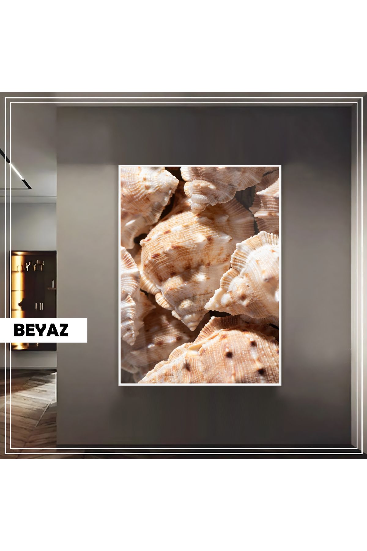 Harikabirev HARİKABİREV|SOFT DENİZ KABUĞU MODEL (BROWN|ÇERÇEVELİ TEMPERLİ CAM TABLO TEKLİ DİKEY