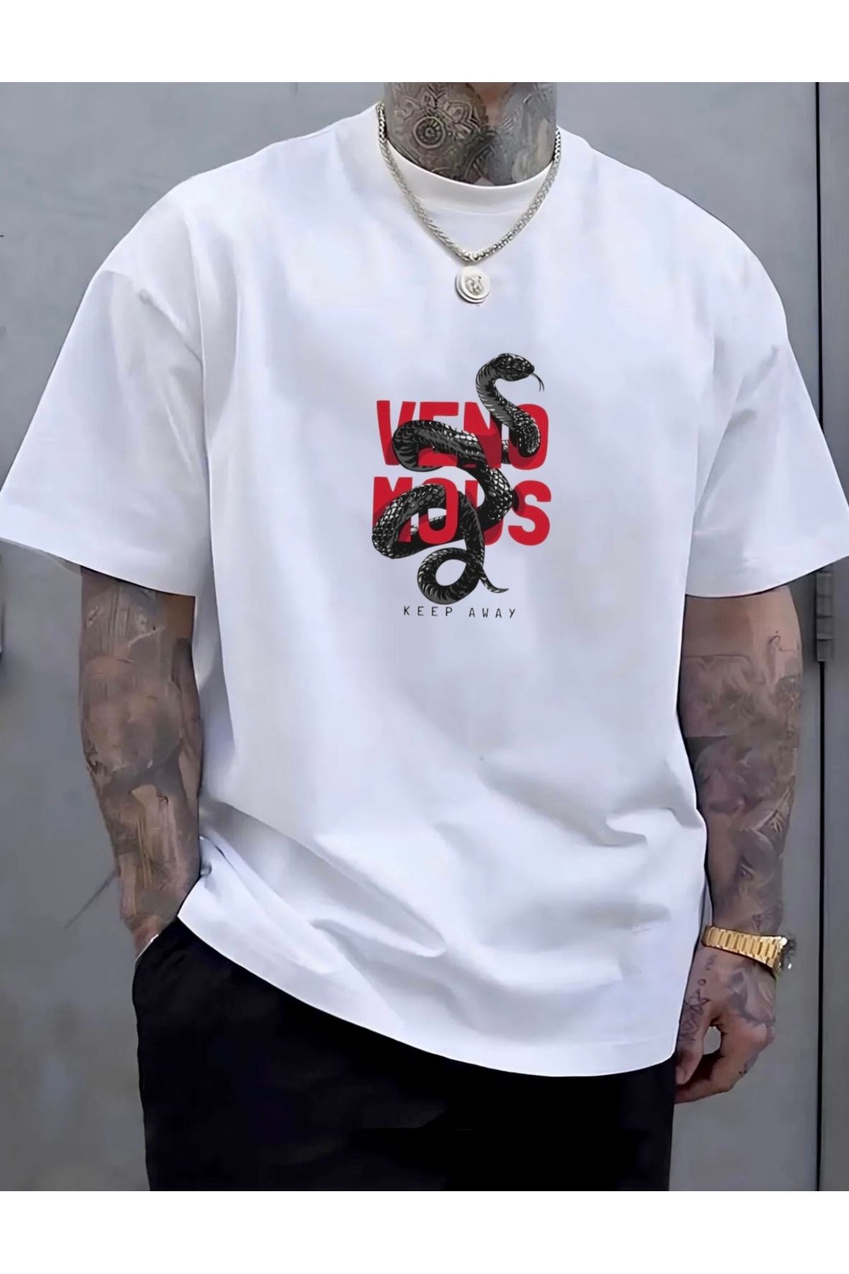 RPT MODA OVERSIZE RAHAT KALIP VENO BASKILI YÜKSEK KALİTE KUMAŞ ERKEK T-SHIRT