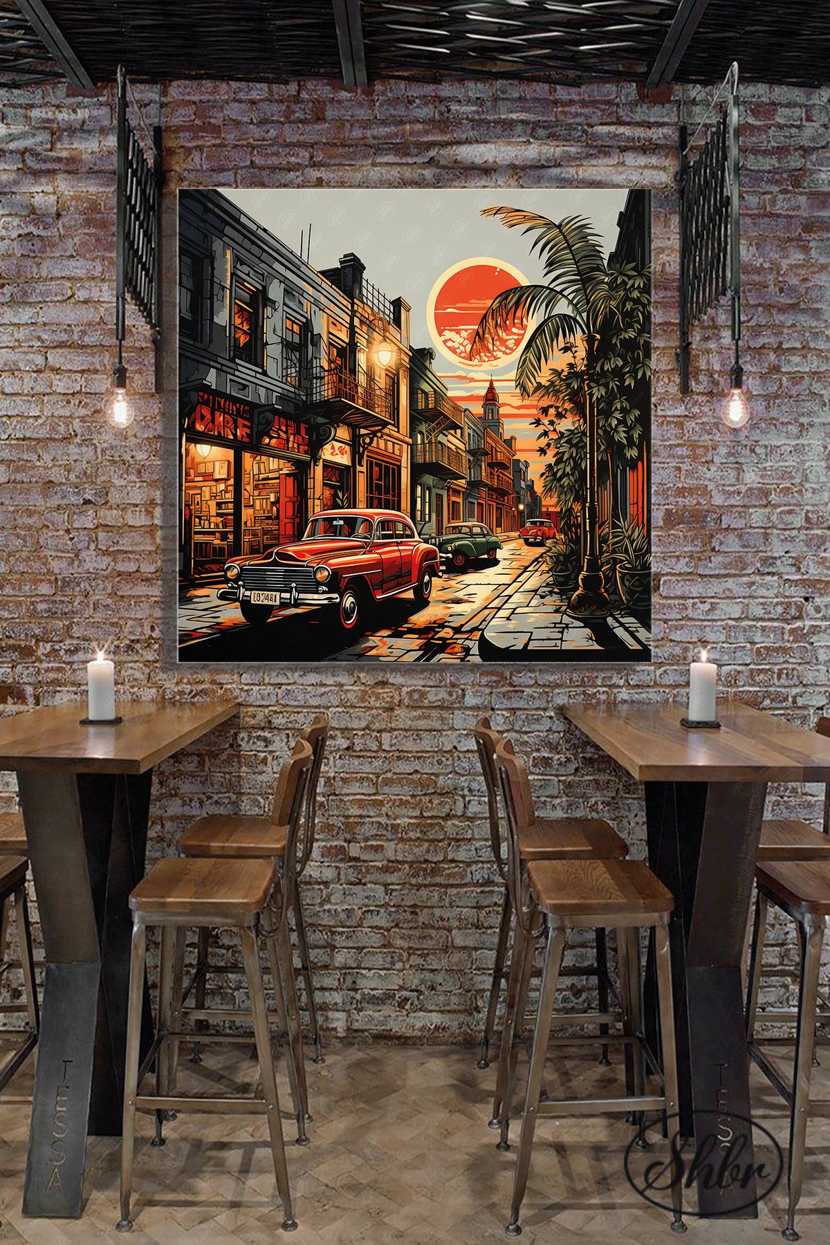 Şehber Tekli Kare Kanvas Dekoratif Kafe Salon Yatak Odası Mutfak Ofis Duvar Tablosu Gece Şehir Grafiti