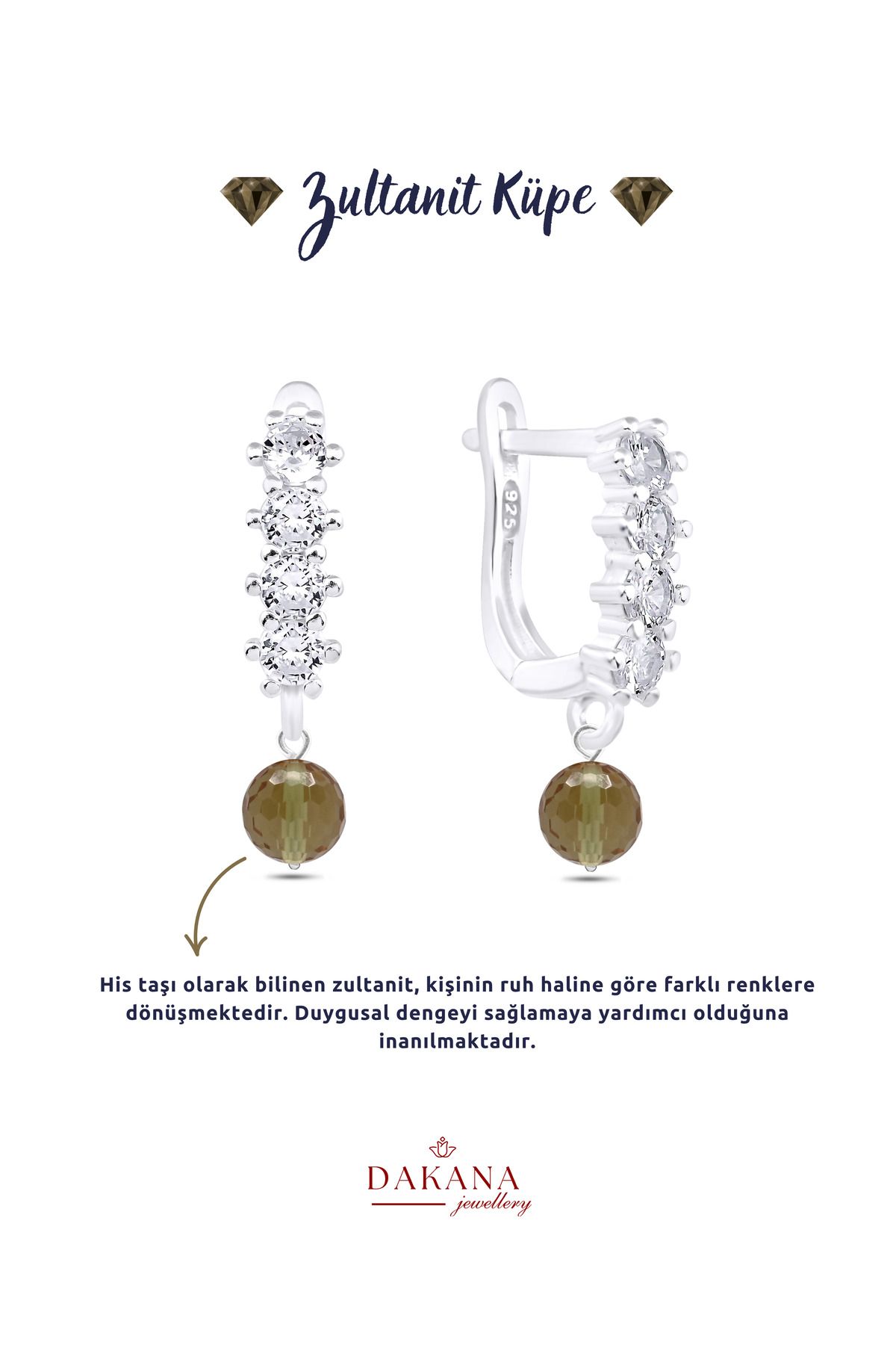 DAKANA JEWELLERY Sertifikalı 9 Mm His Taşı Zultanit Doğal Taş Gümüş Küpe