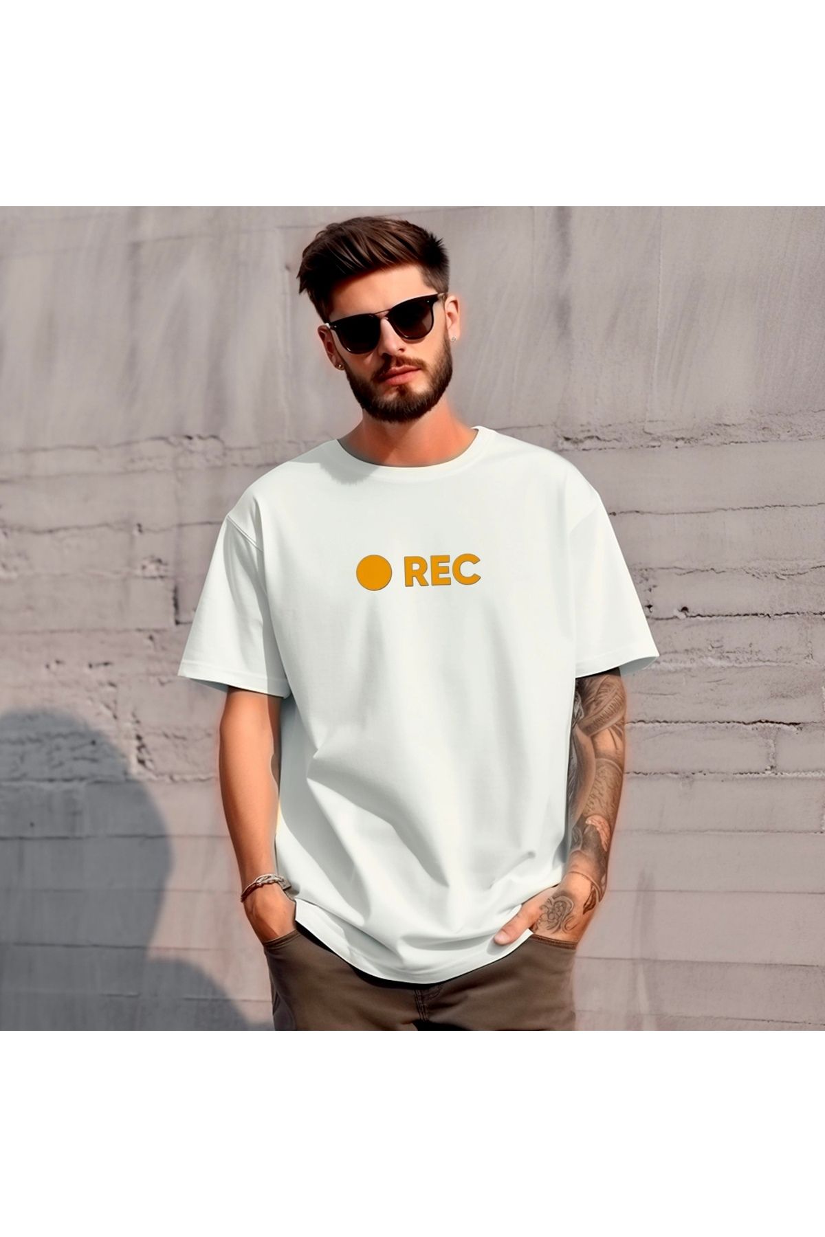 RPT MODA OVERSIZE RAHAT KALIP REC BASKILI YÜKSEK KALİTE KUMAŞ ERKEK T-SHIRT