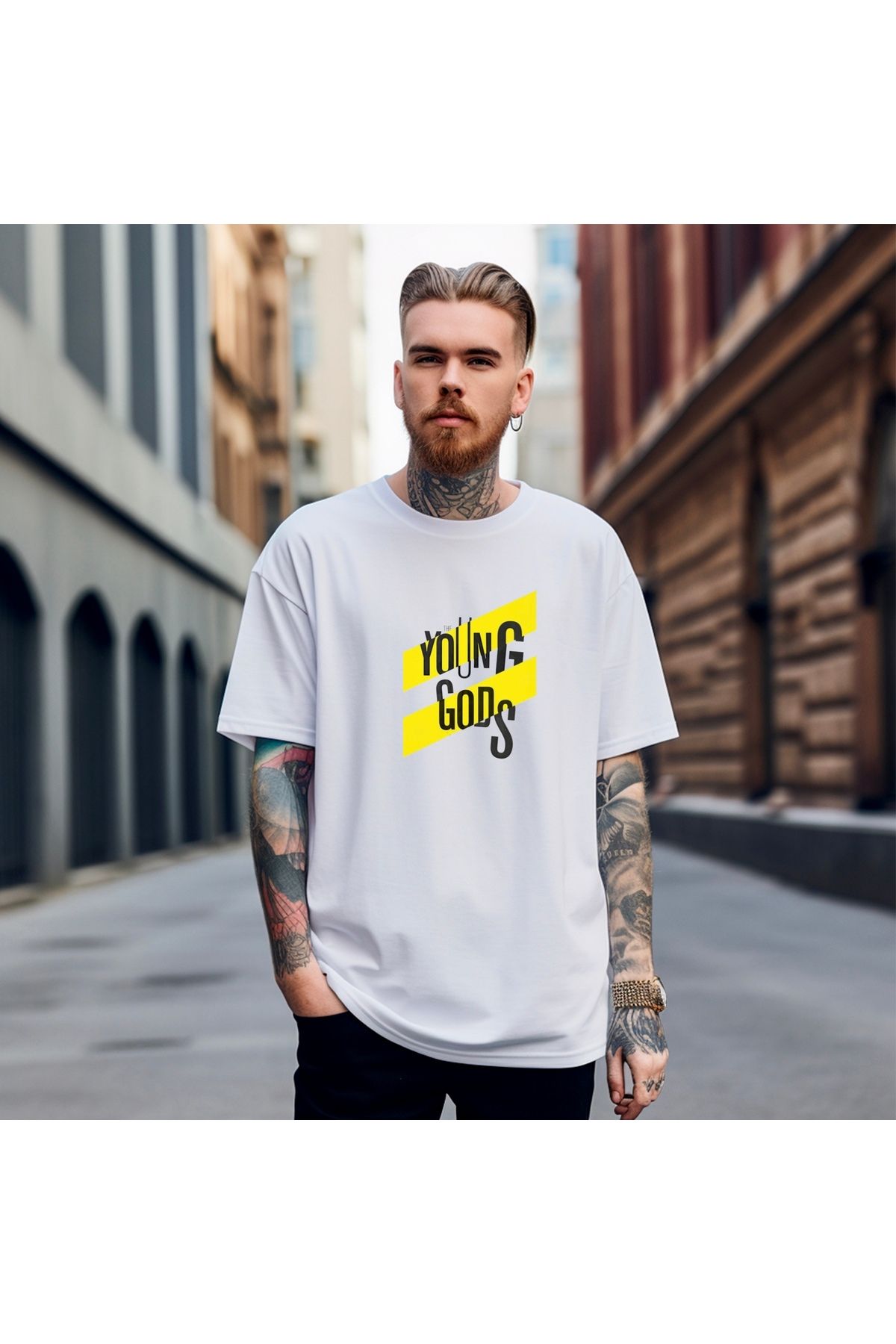 RPT MODA OVERSIZE RAHAT KALIP YOUNG GODS BASKILI YÜKSEK KALİTE KUMAŞ ERKEK T-SHIRT
