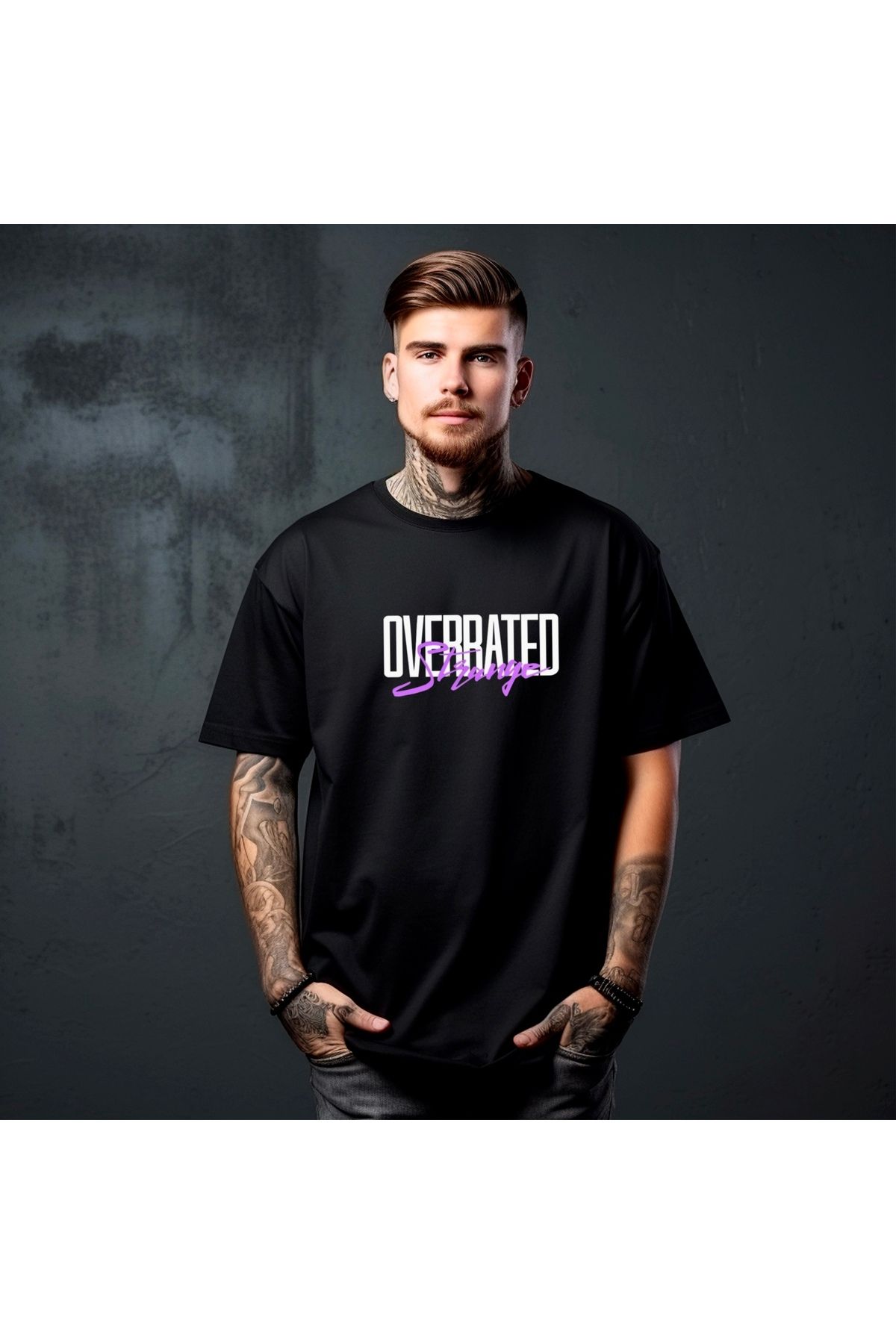 RPT MODA OVERSIZE RAHAT KALIP OVERRATED BASKILI YÜKSEK KALİTE KUMAŞ ERKEK T-SHIRT