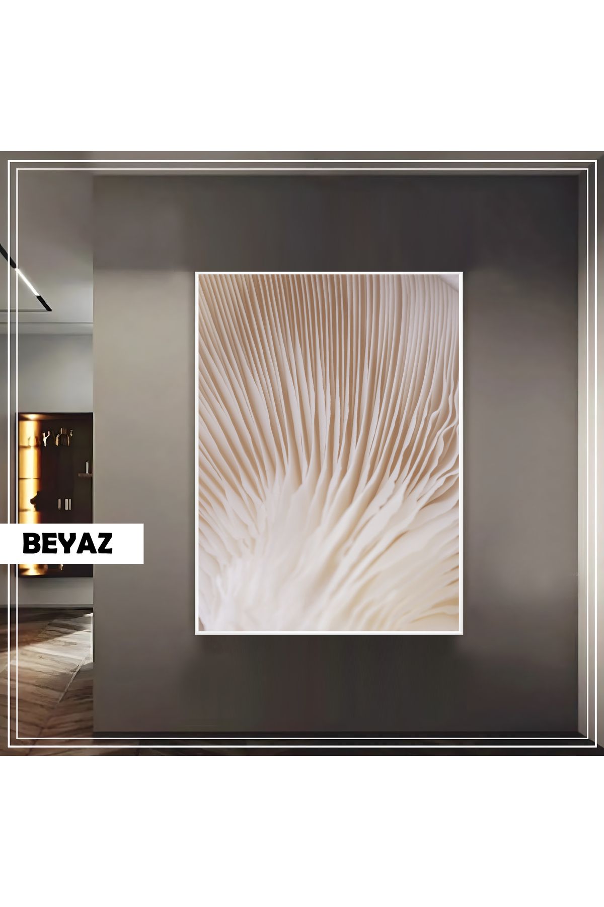 Harikabirev HARİKABİREV|SOFT MANTAR MAKRO MODELİ(CREAM)|ÇERÇEVELİ TEMPERLİ CAM TABLO TEKLİ DİKEY