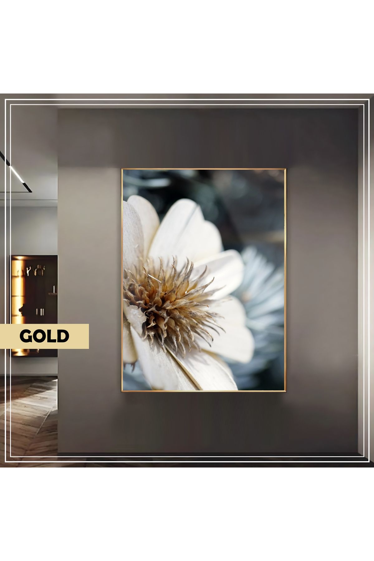 Harikabirev HARİKABİREV|SOFT GARDENYA ÇİÇEK MODELİ (MACRO|ÇERÇEVELİ TEMPERLİ CAM TABLO TEKLİ DİKEY