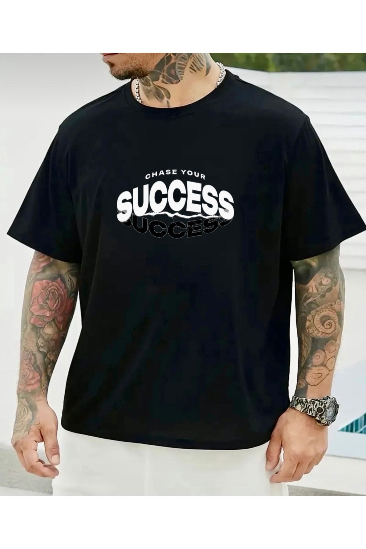 RPT MODA OVERSIZE RAHAT KALIP SUCCESS BASKILI YÜKSEK KALİTE KUMAŞ ERKEK T-SHIRT